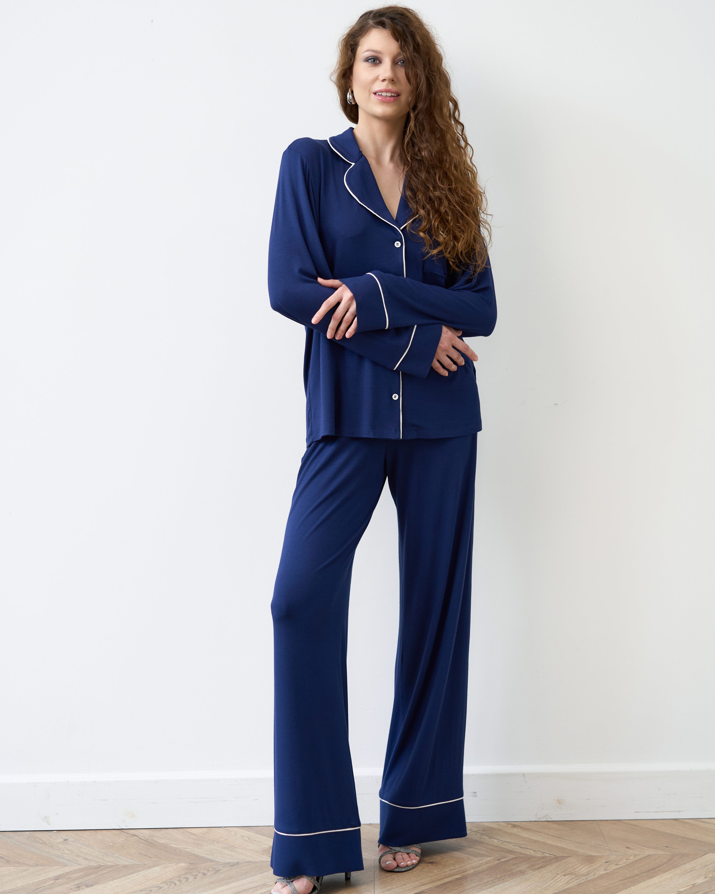 Bamboo button-up long sleeve Shirt 02116/1 navy