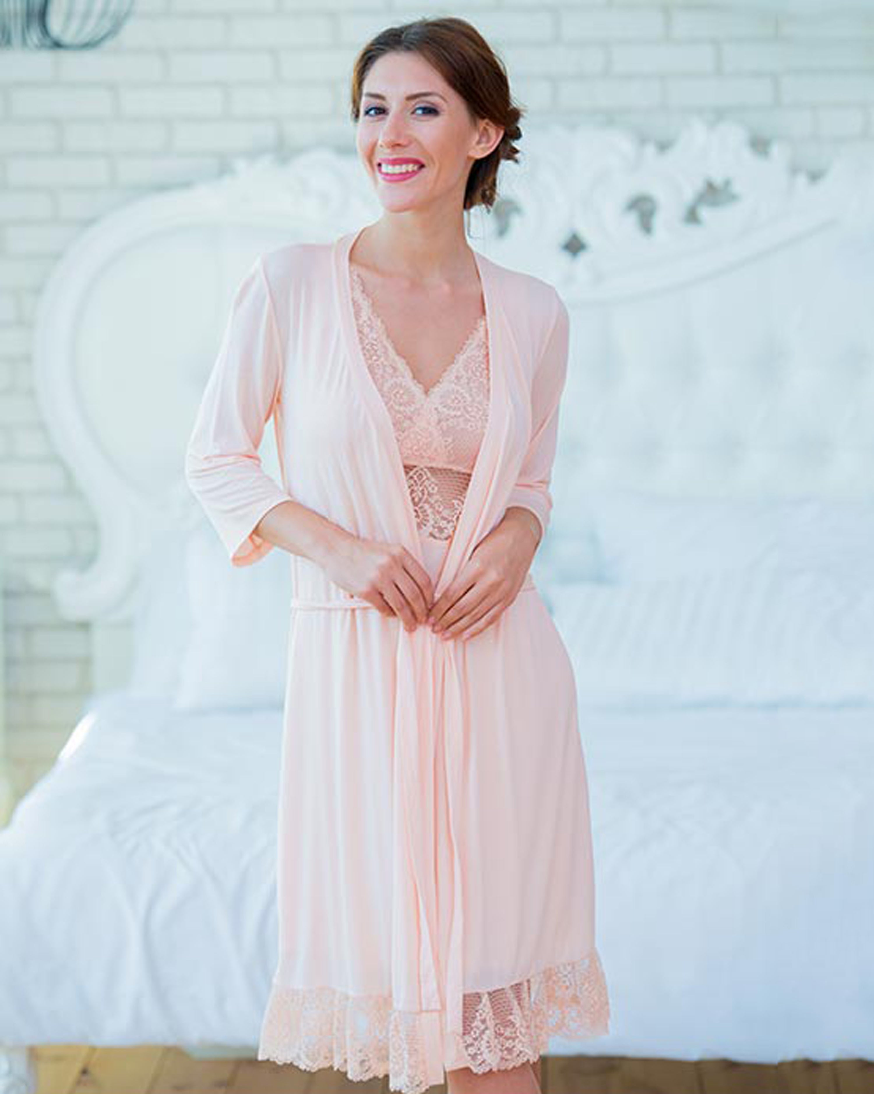 Bamboo 3/4 sleeve Robe 0252 light peach