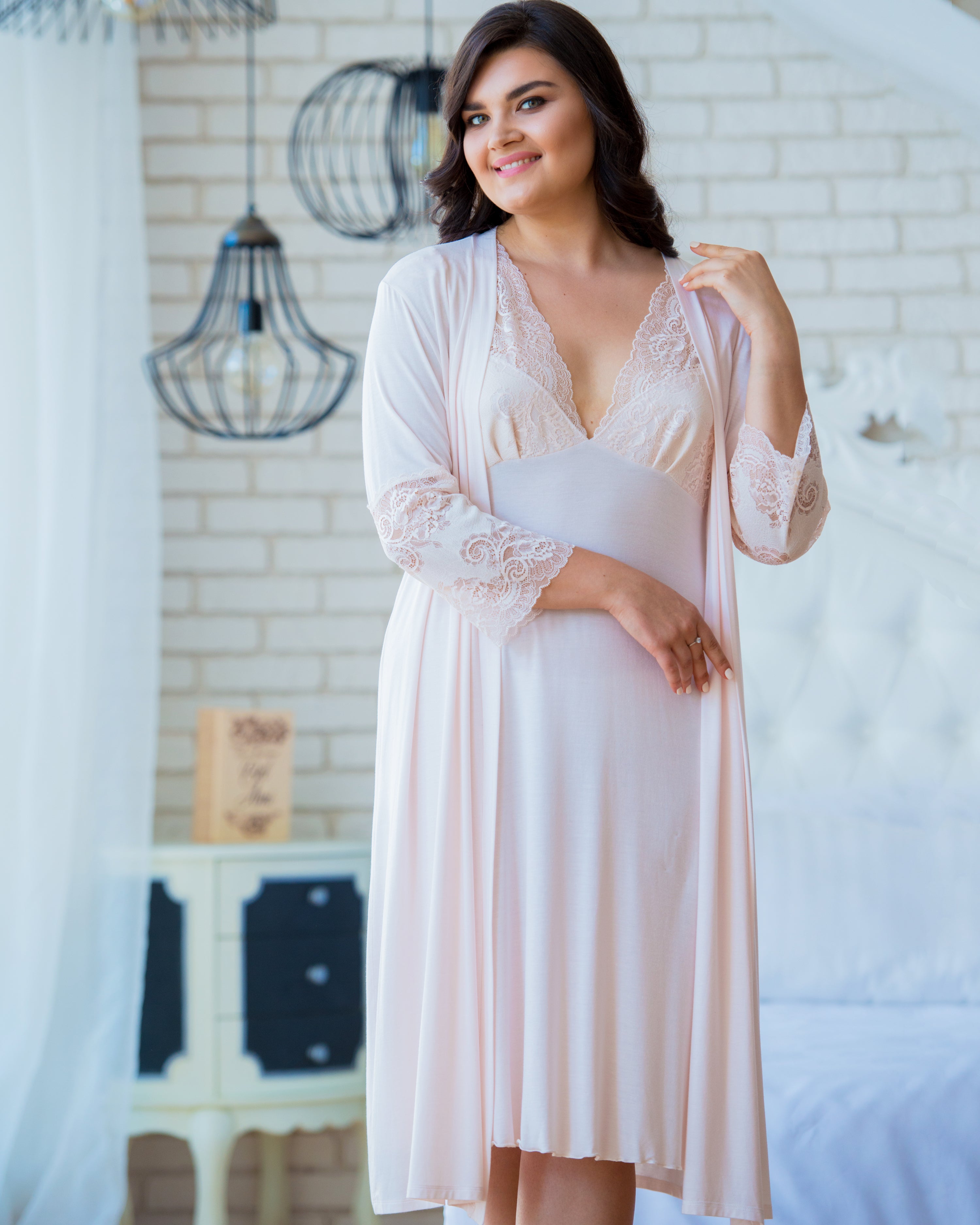 Bamboo 3/4 sleeve Robe 0265 crema