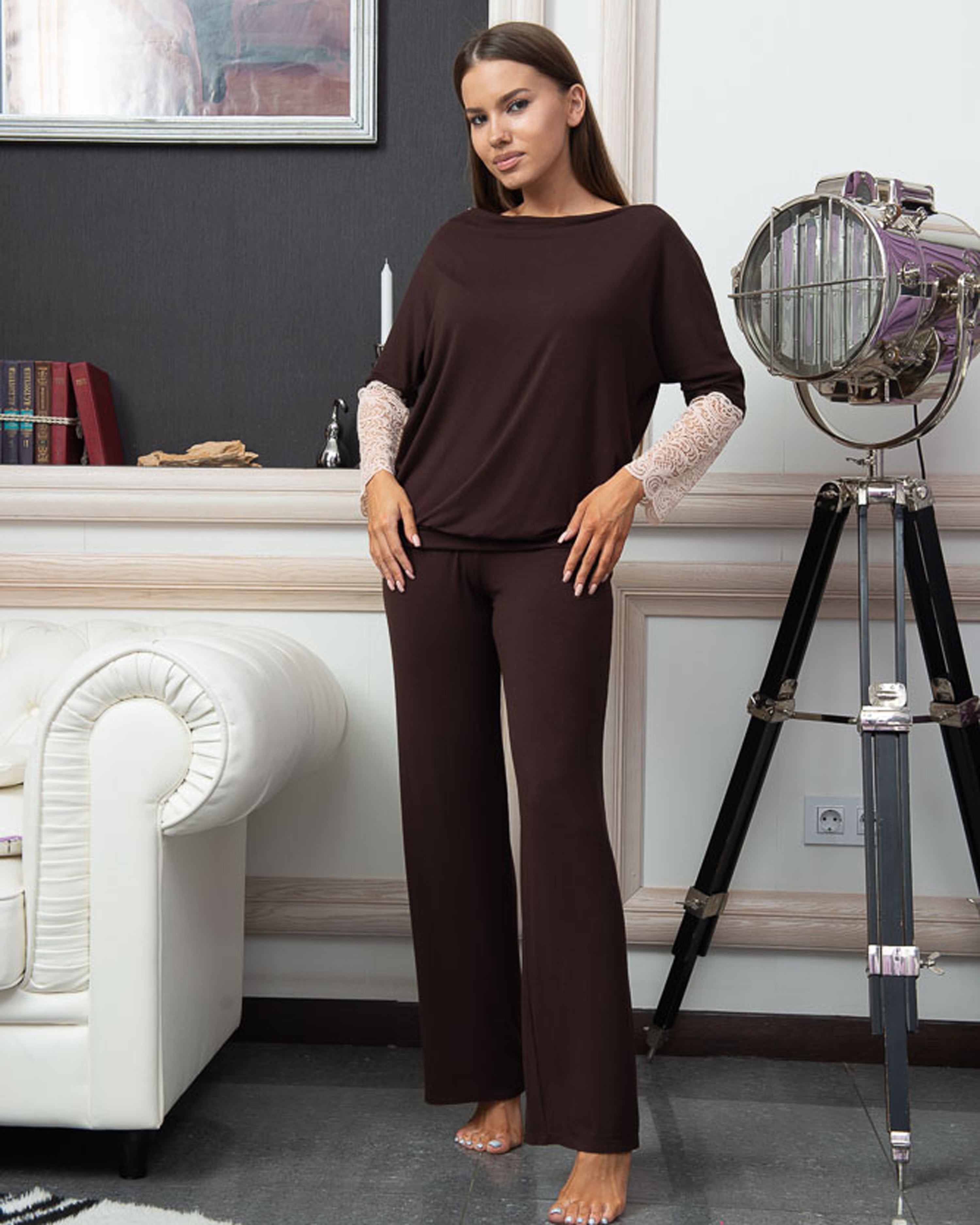 Bamboo long sleeve Pajama set 0277 alpine chocolate