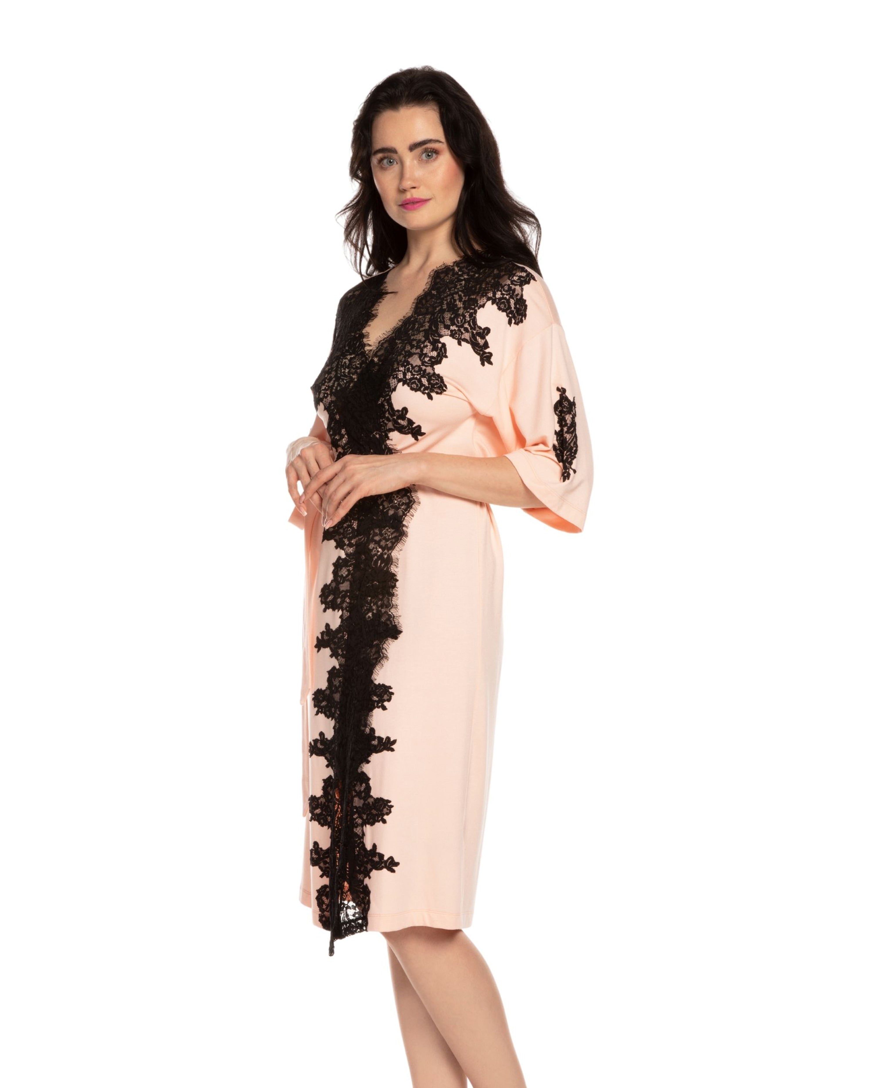 French terry 3/4 sleeve Robe 03106 peach
