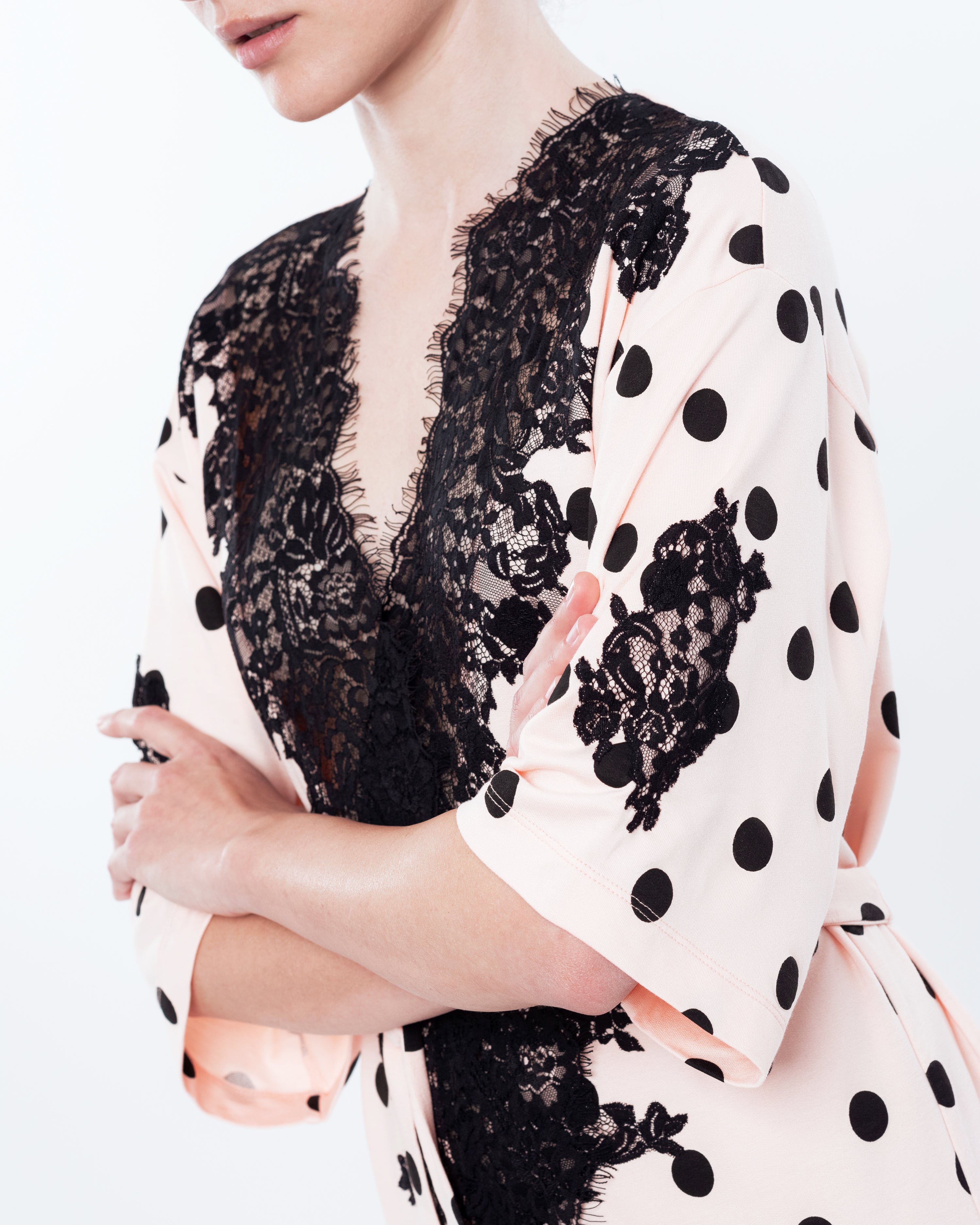 French terry 3/4 sleeve Robe 03108 peach