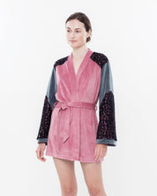 Velour kimono Robe 03114 powder/grey