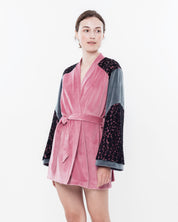 Velour kimono Robe 03114 powder/grey