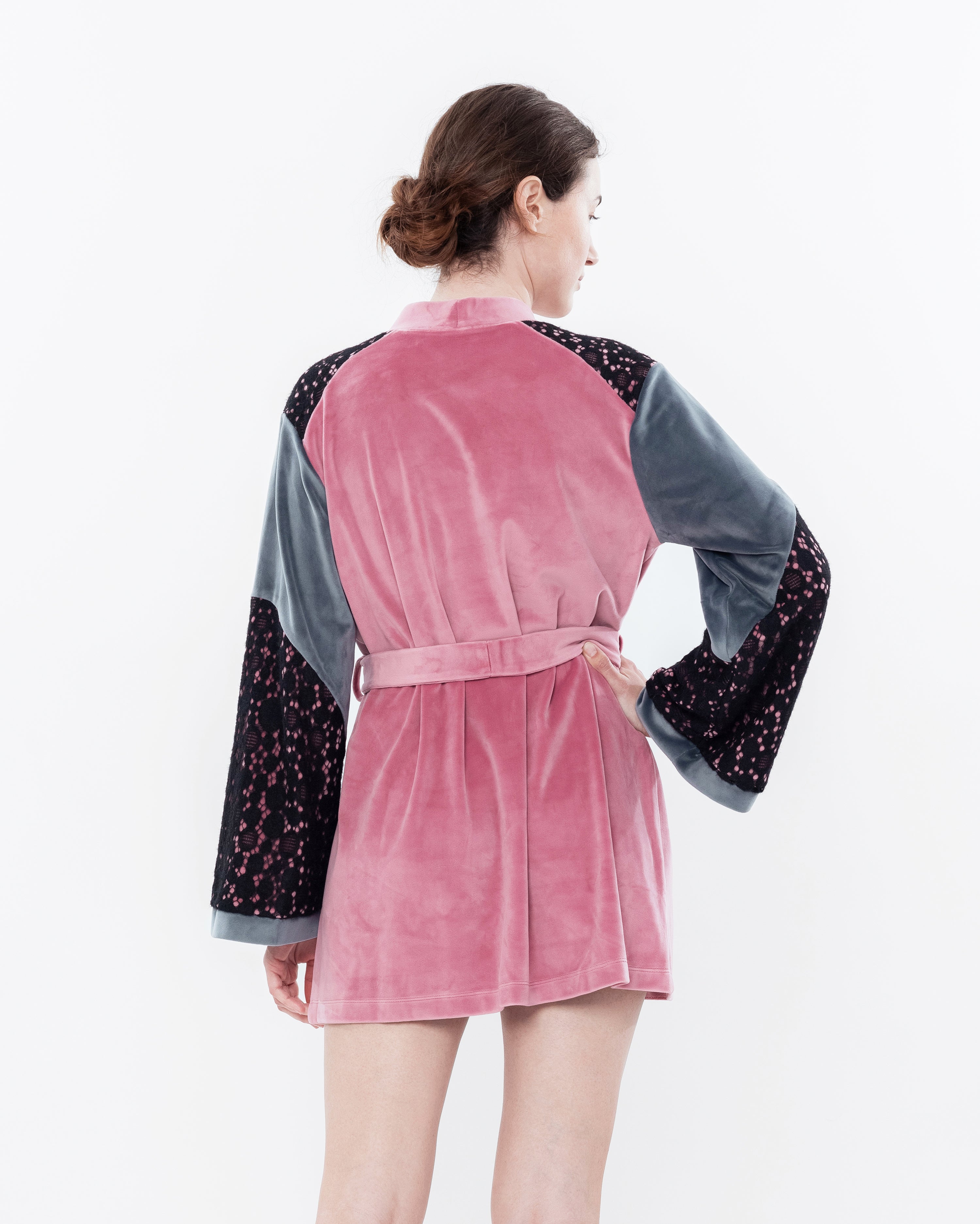Velour kimono Robe 03114 powder/grey