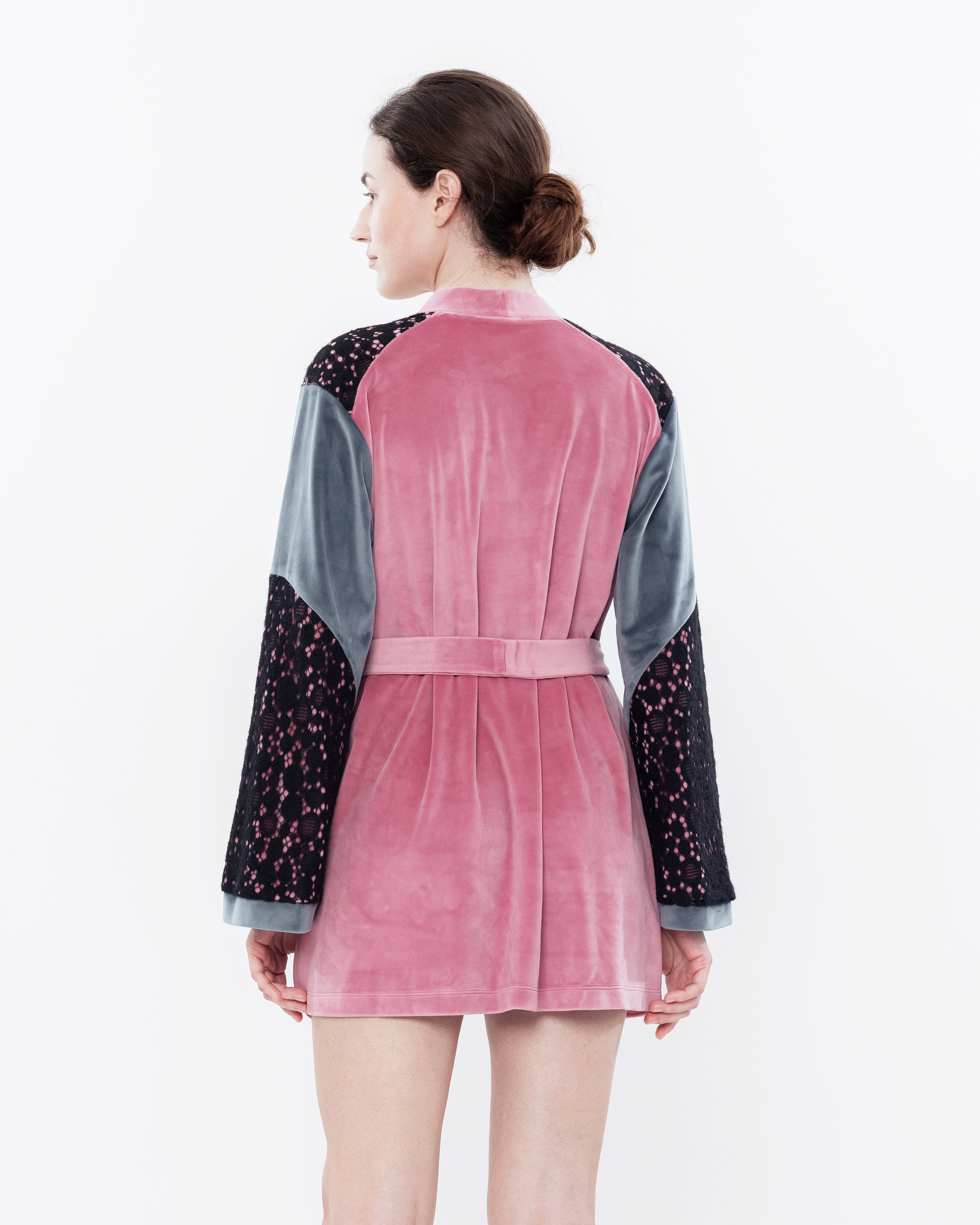 Velour kimono Robe 03114 powder/grey