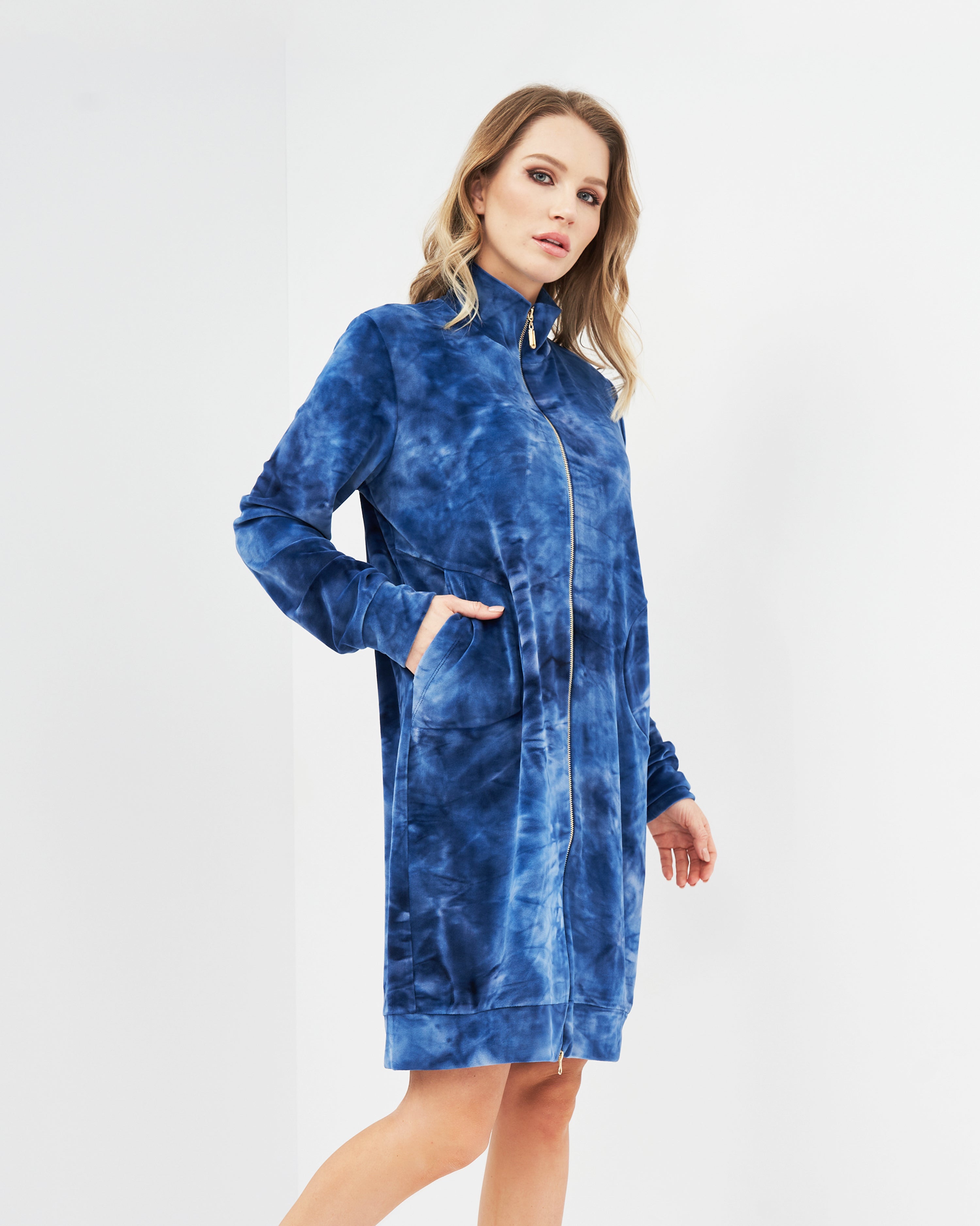 Velour long sleeve Robe 03121 blue