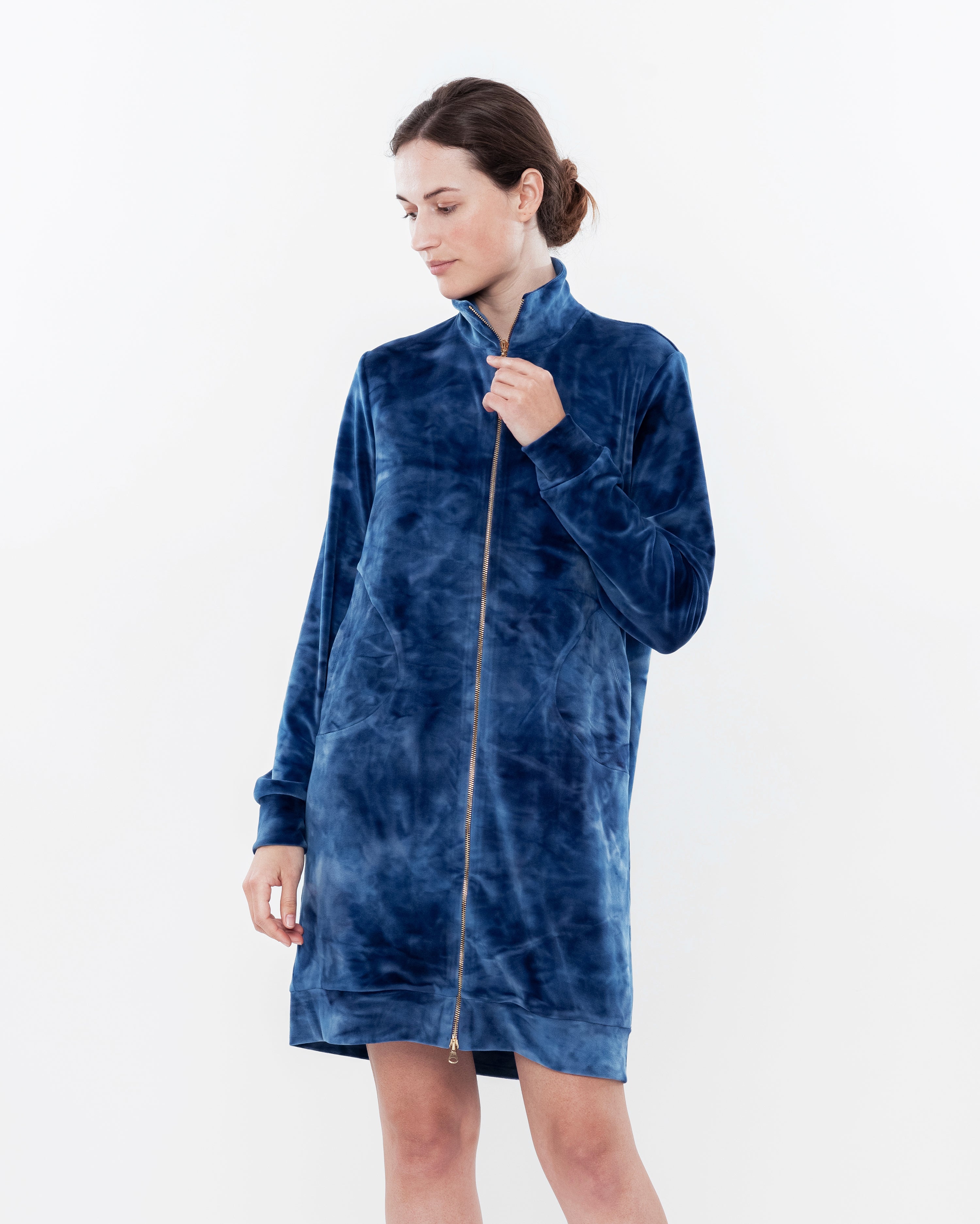 Velour long sleeve Robe 03121 blue