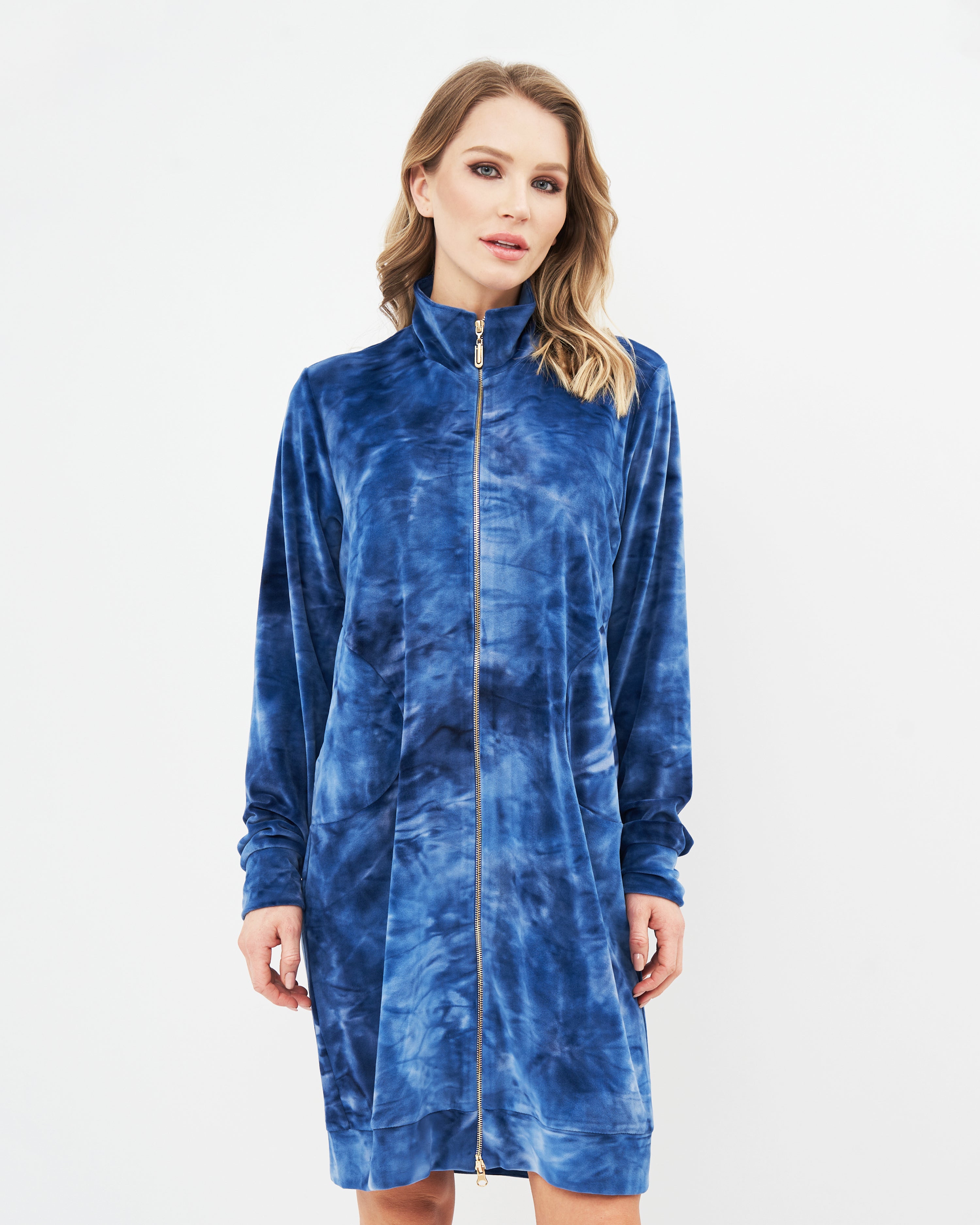 Velour long sleeve Robe 03121 blue