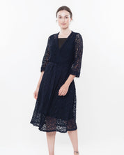 Lace 3/4 sleeve Robe 03140 navy
