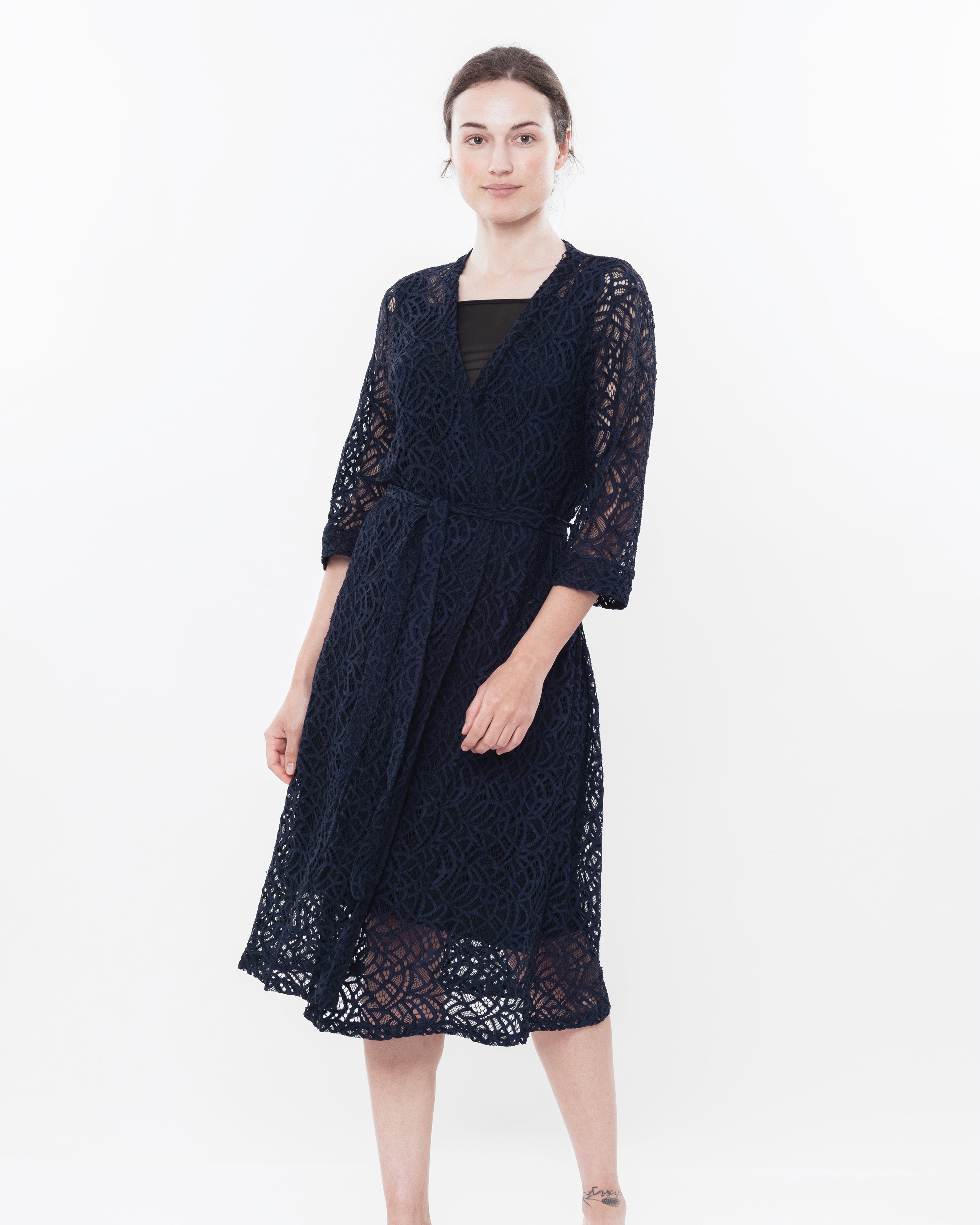 Lace 3/4 sleeve Robe 03140 navy