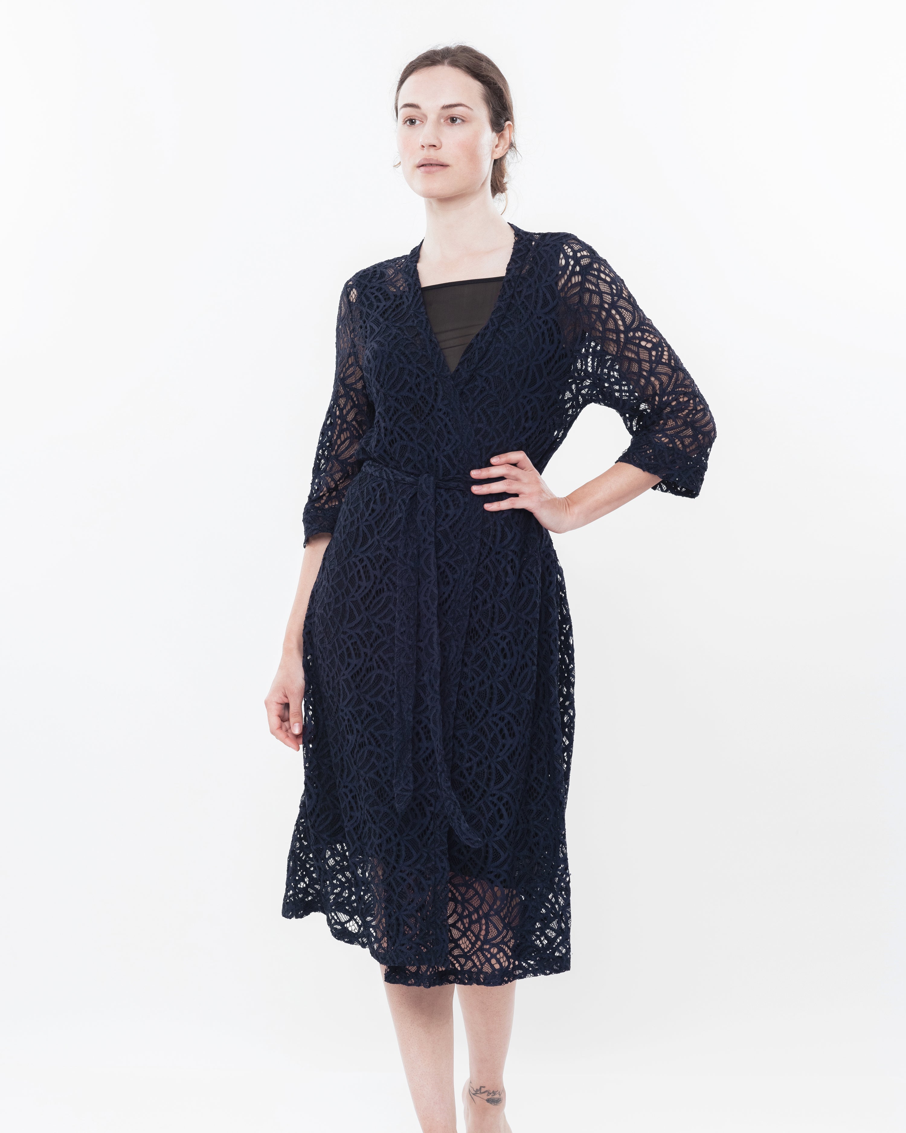 Lace 3/4 sleeve Robe 03140 navy
