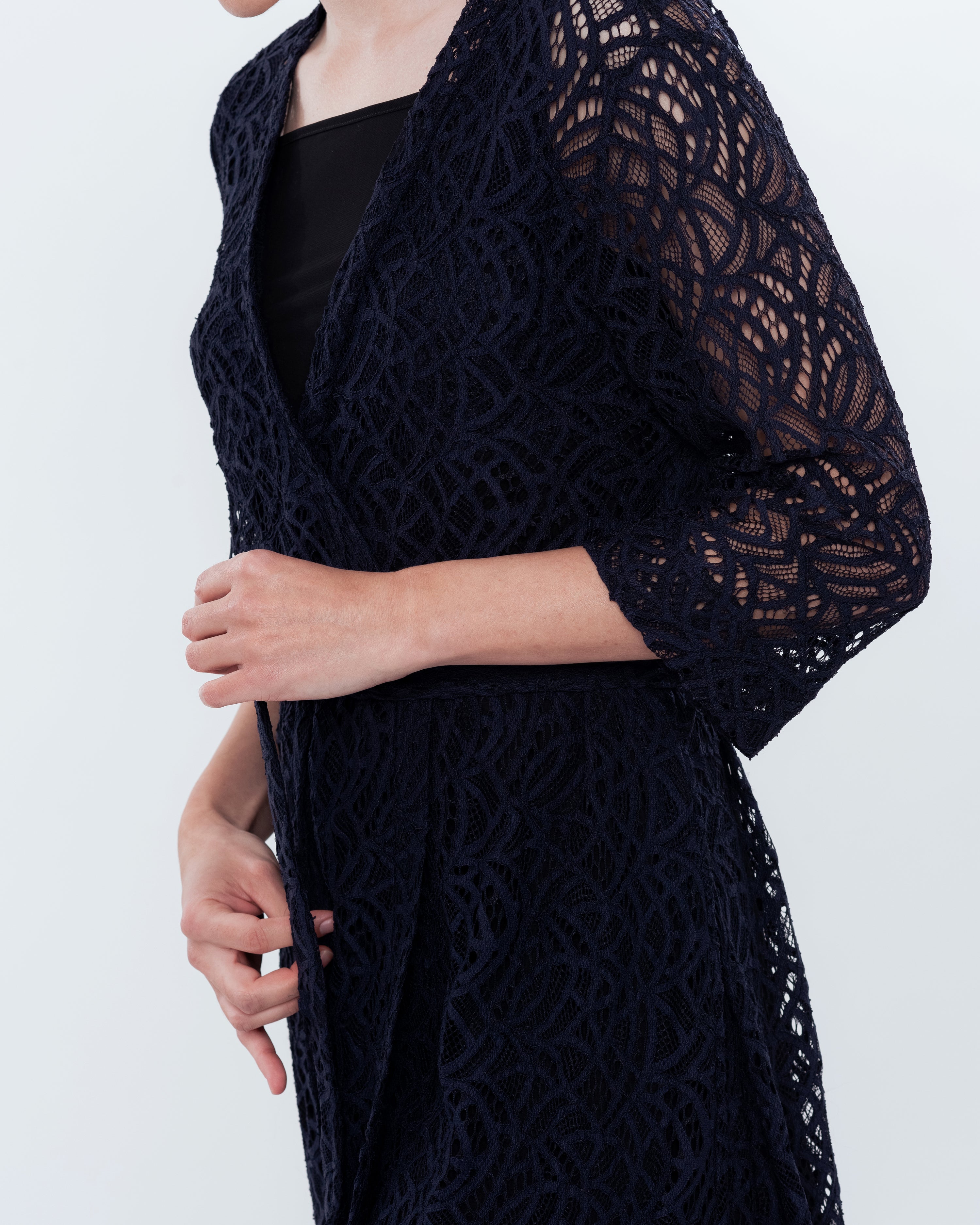 Lace 3/4 sleeve Robe 03140 navy