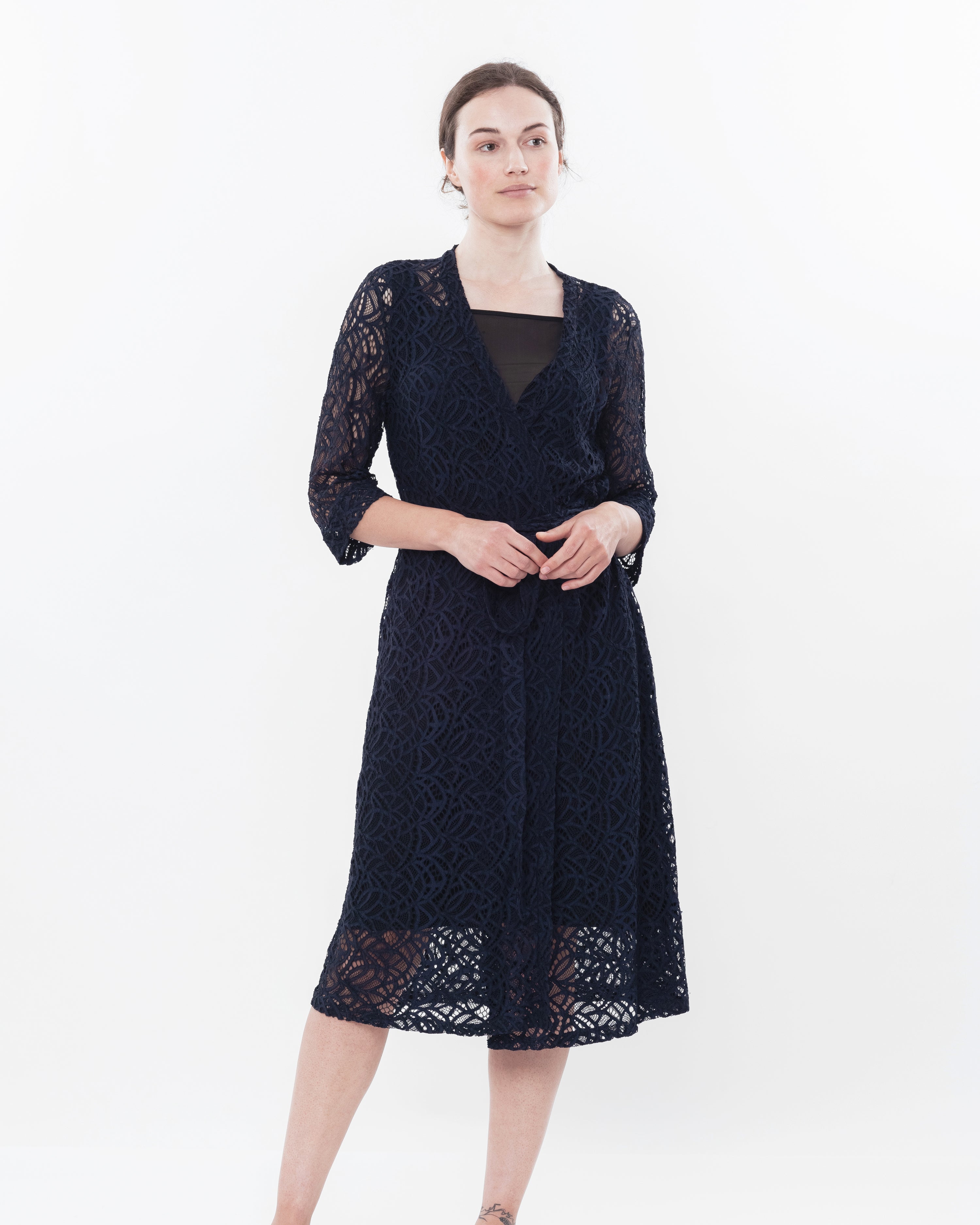 Lace 3/4 sleeve Robe 03140 navy