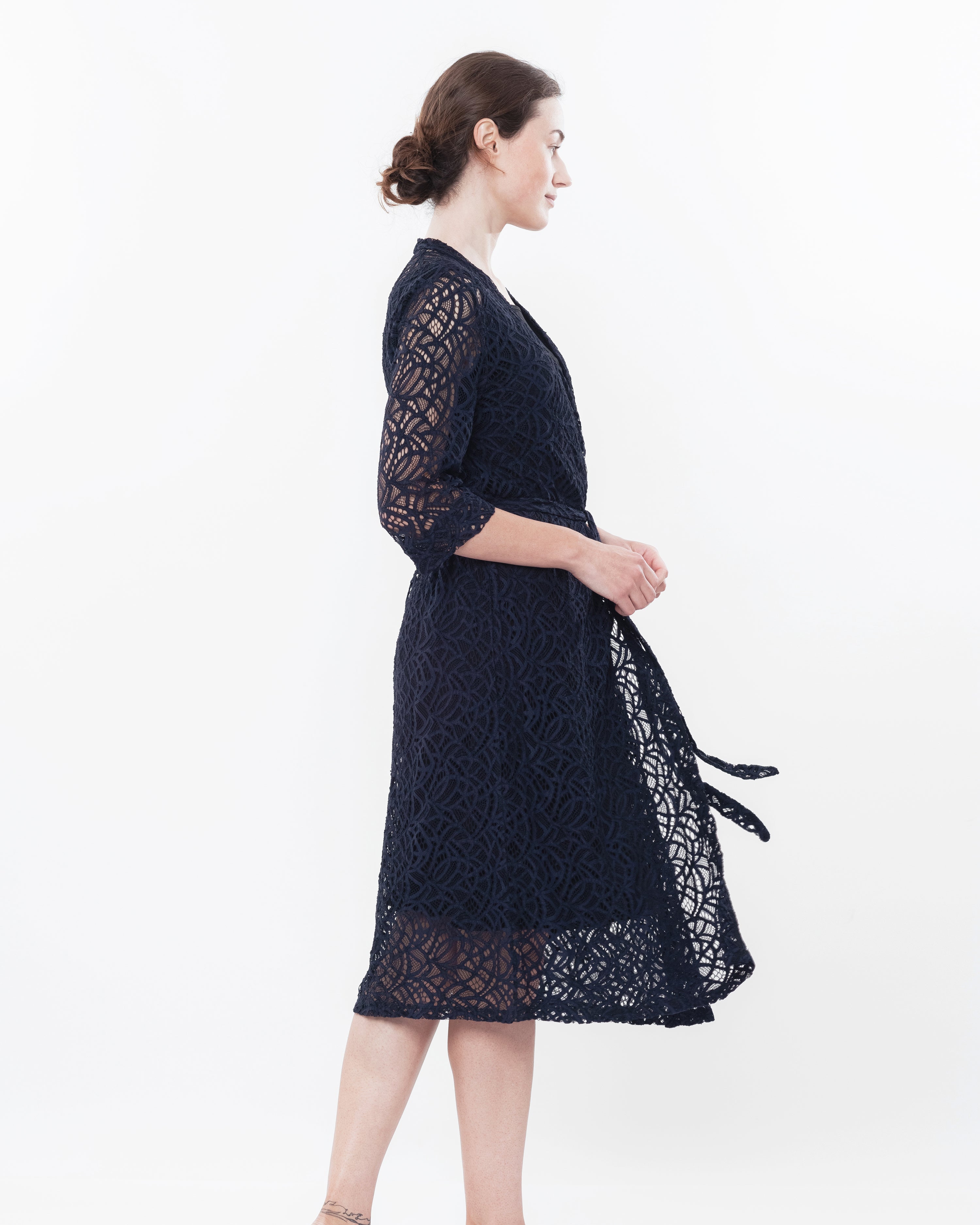 Lace 3/4 sleeve Robe 03140 navy