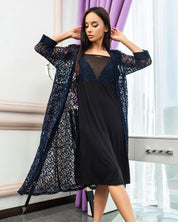 Lace 3/4 sleeve Robe 03140 navy
