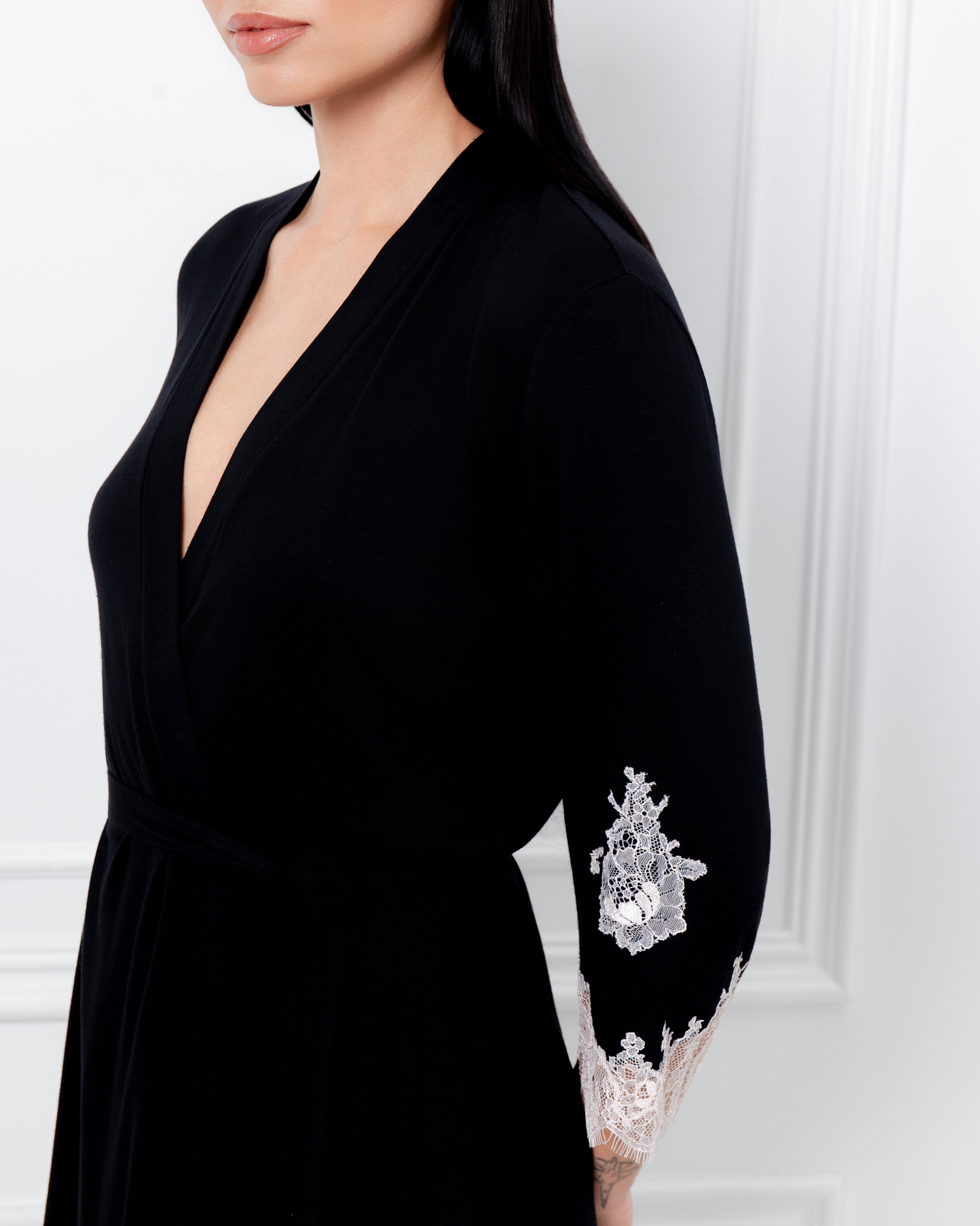 Bamboo 3/4 sleeve Robe 03161 black