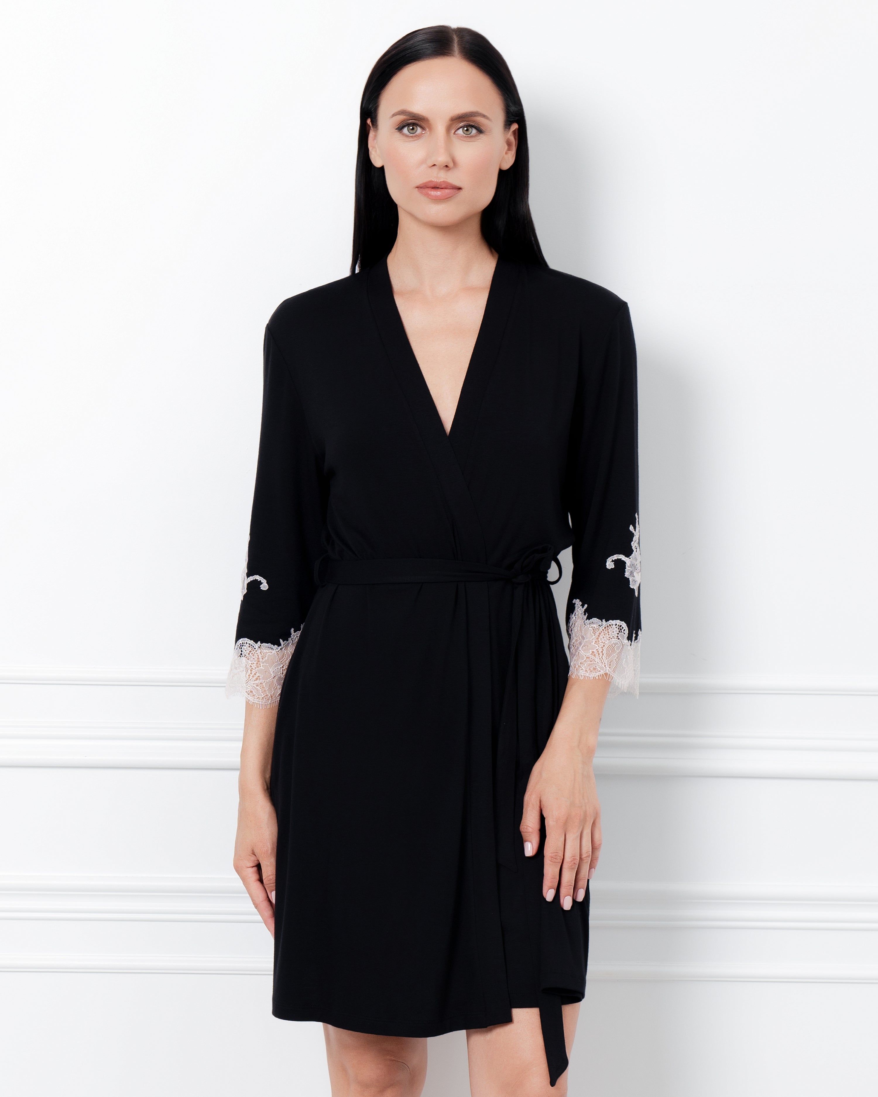 Bamboo 3/4 sleeve Robe 03161 black