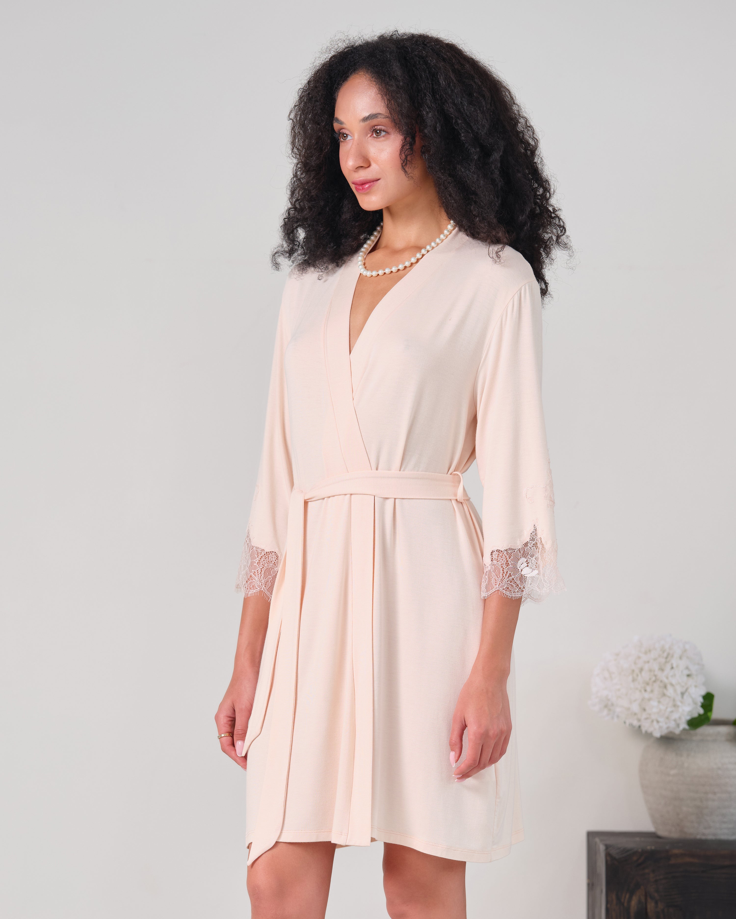 Bamboo 3/4 sleeve Robe 03161 rosy peach