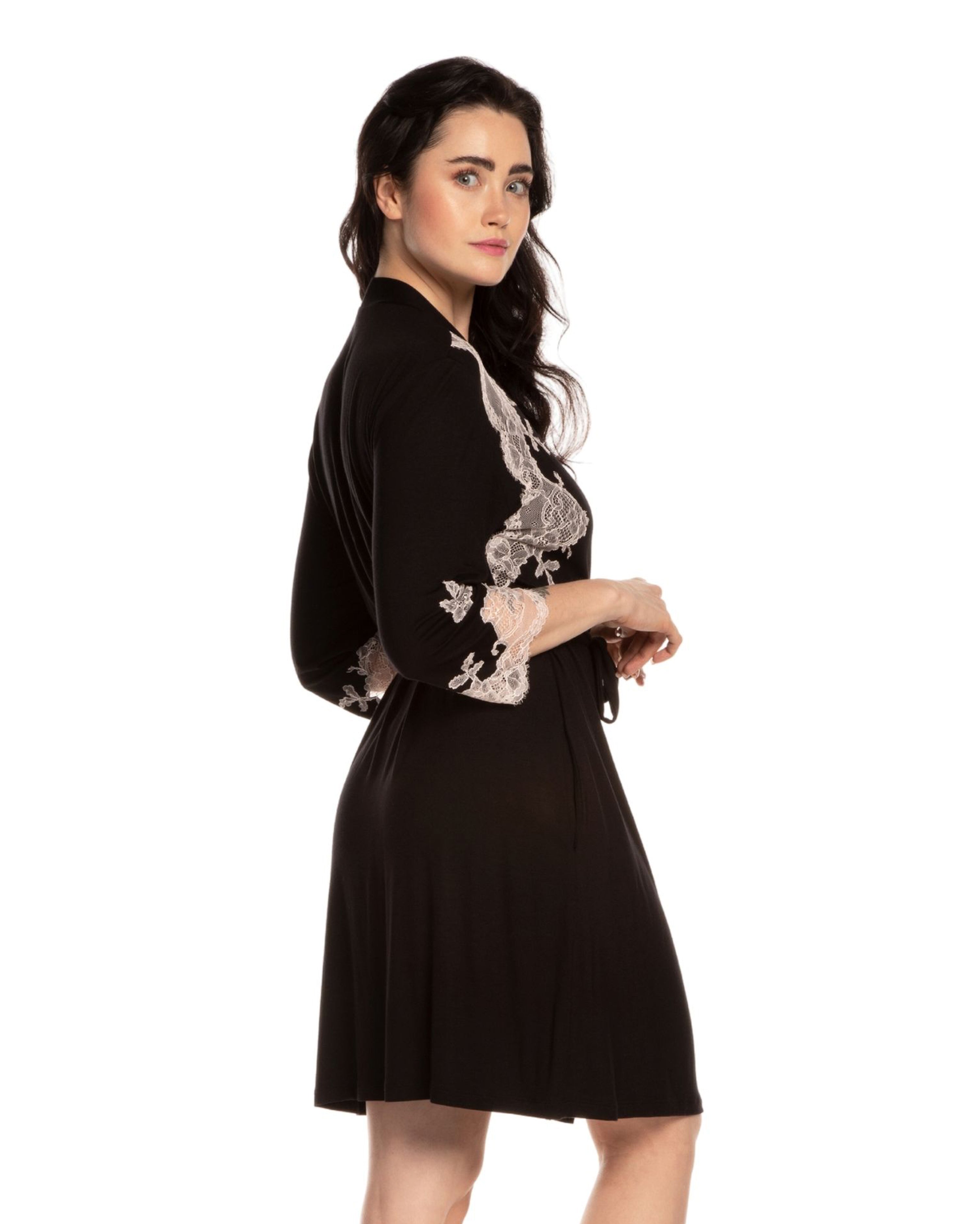 Bamboo 3/4 sleeve Robe 03161O black
