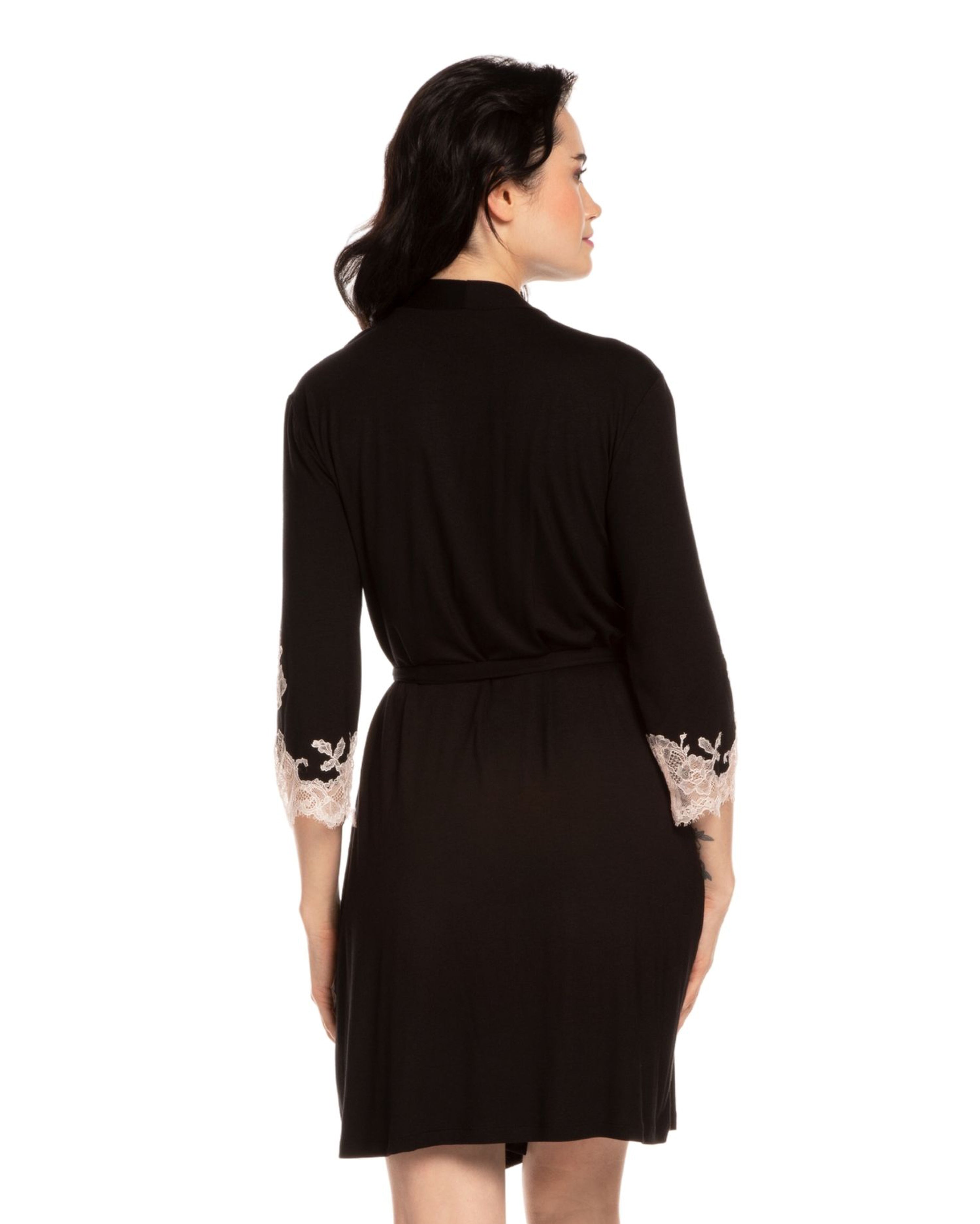 Bamboo 3/4 sleeve Robe 03161O black