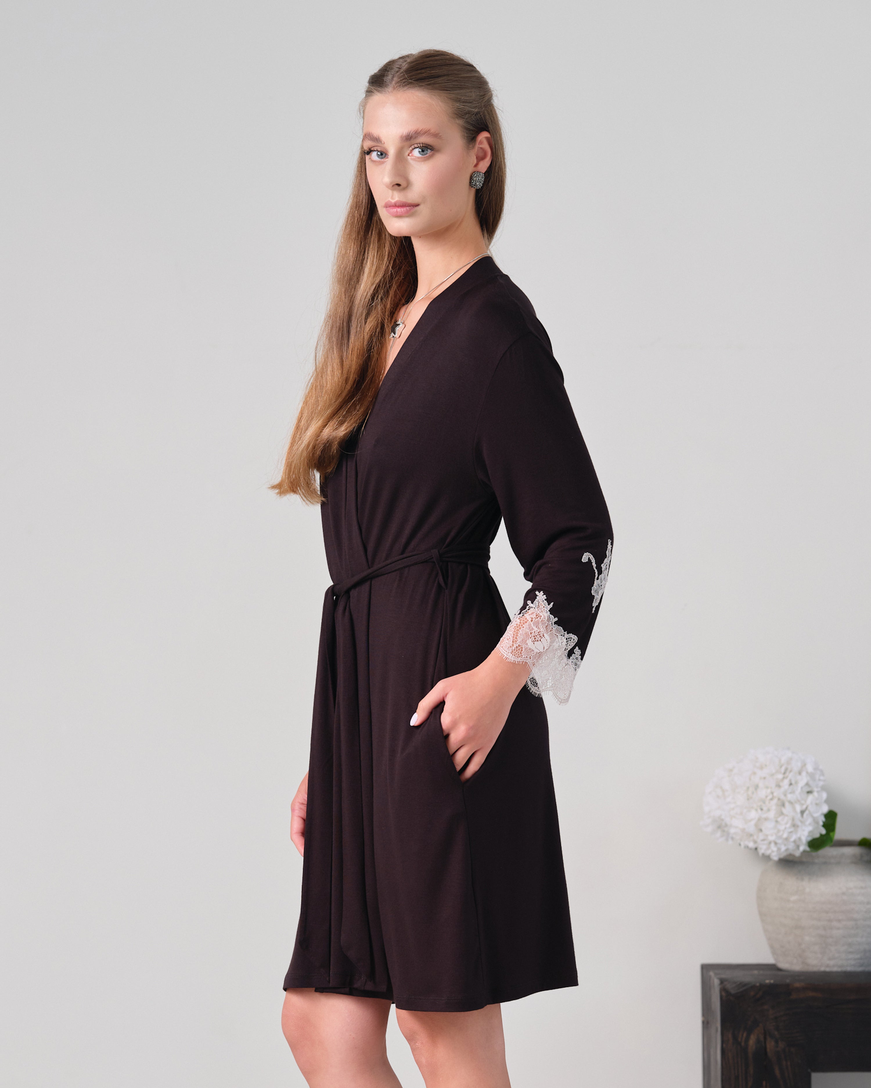 Bamboo 3/4 sleeve Robe 03161O/2 black