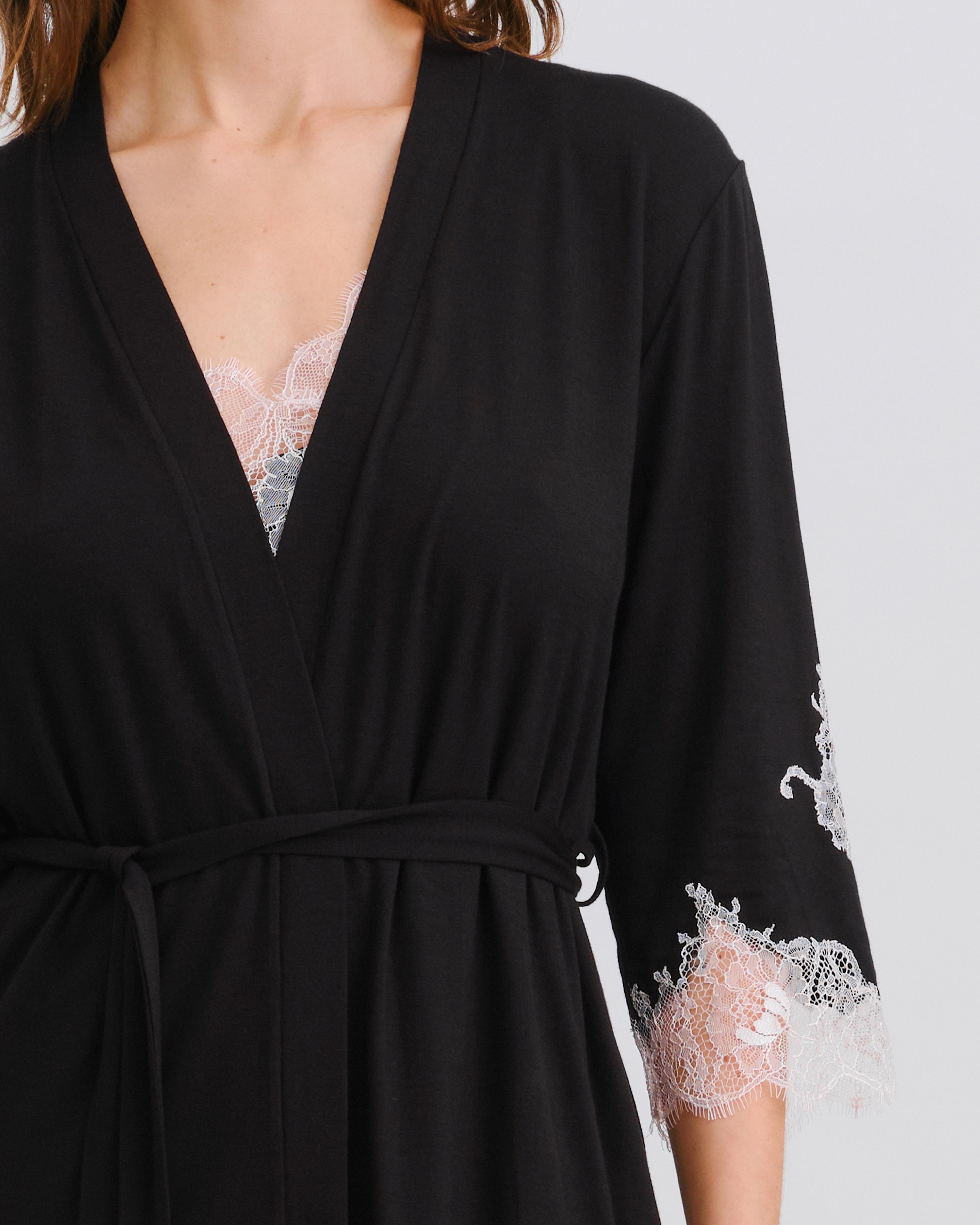 Bamboo 3/4 sleeve Robe 03161 black