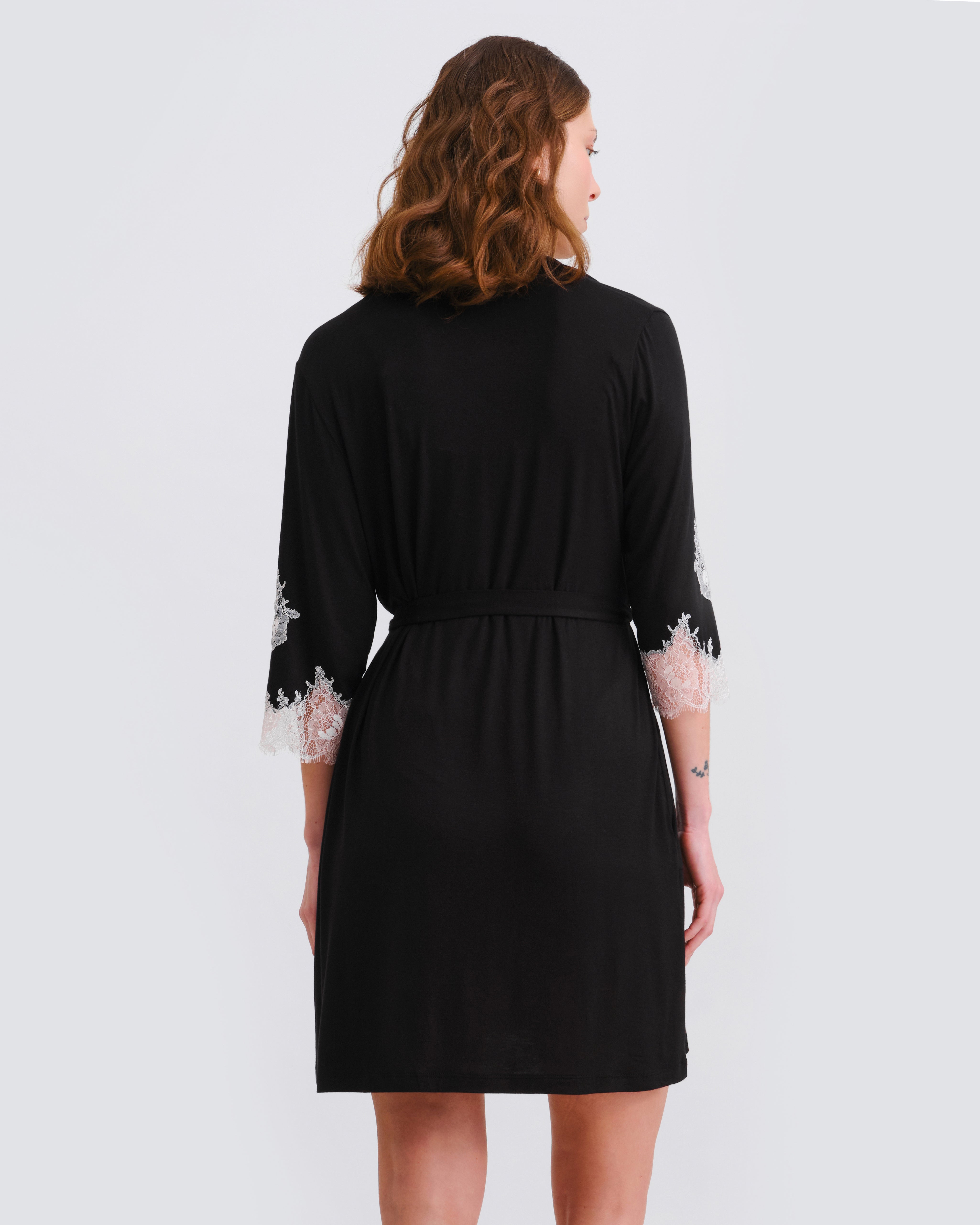 Bamboo 3/4 sleeve Robe 03161 black