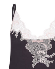 Effetto bamboo chemise spaghetti strap 03162 – women's sleepwear, smoke grey
Black lace lingerie with white lace trim on a white background
