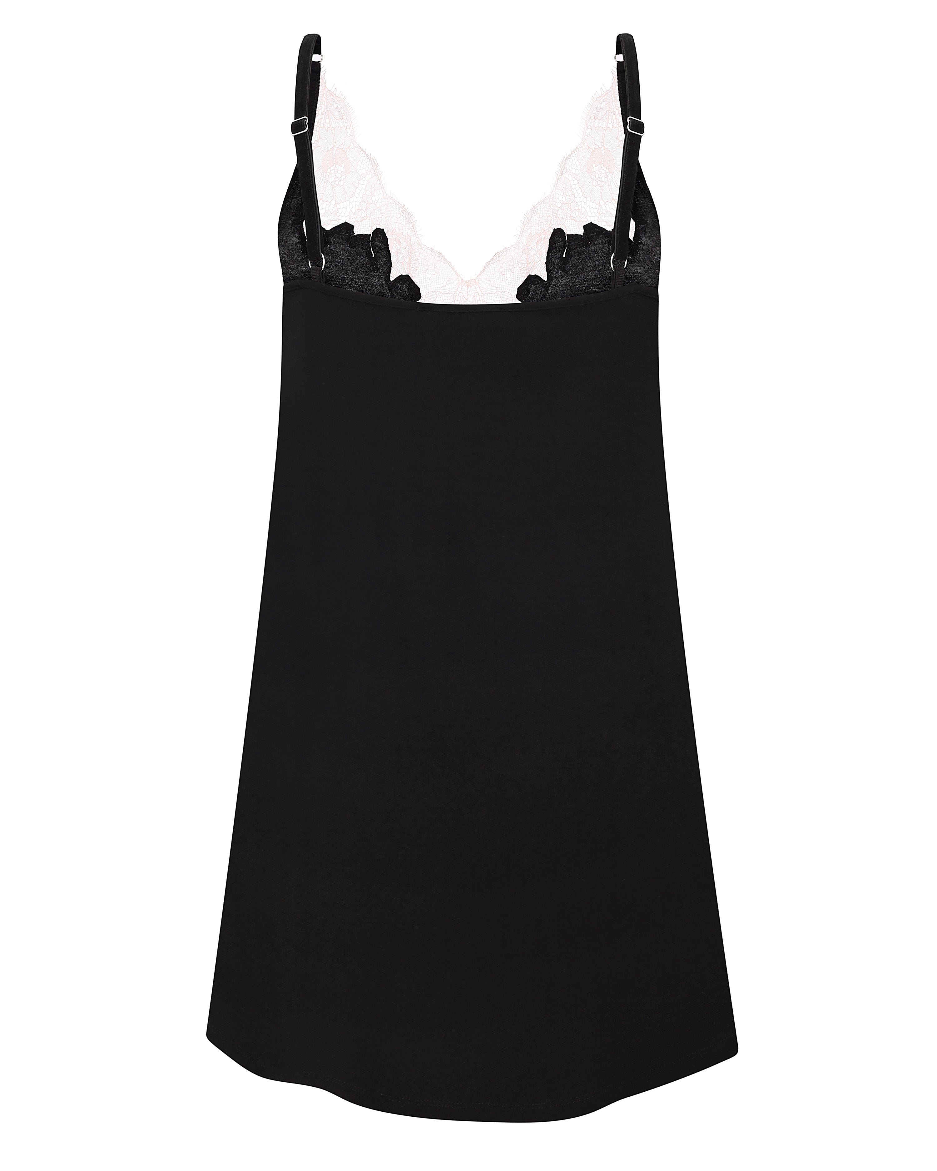 Effetto bamboo chemise spaghetti strap 03162 – women's sleepwear, black
Black slip dress with thin straps on a white background