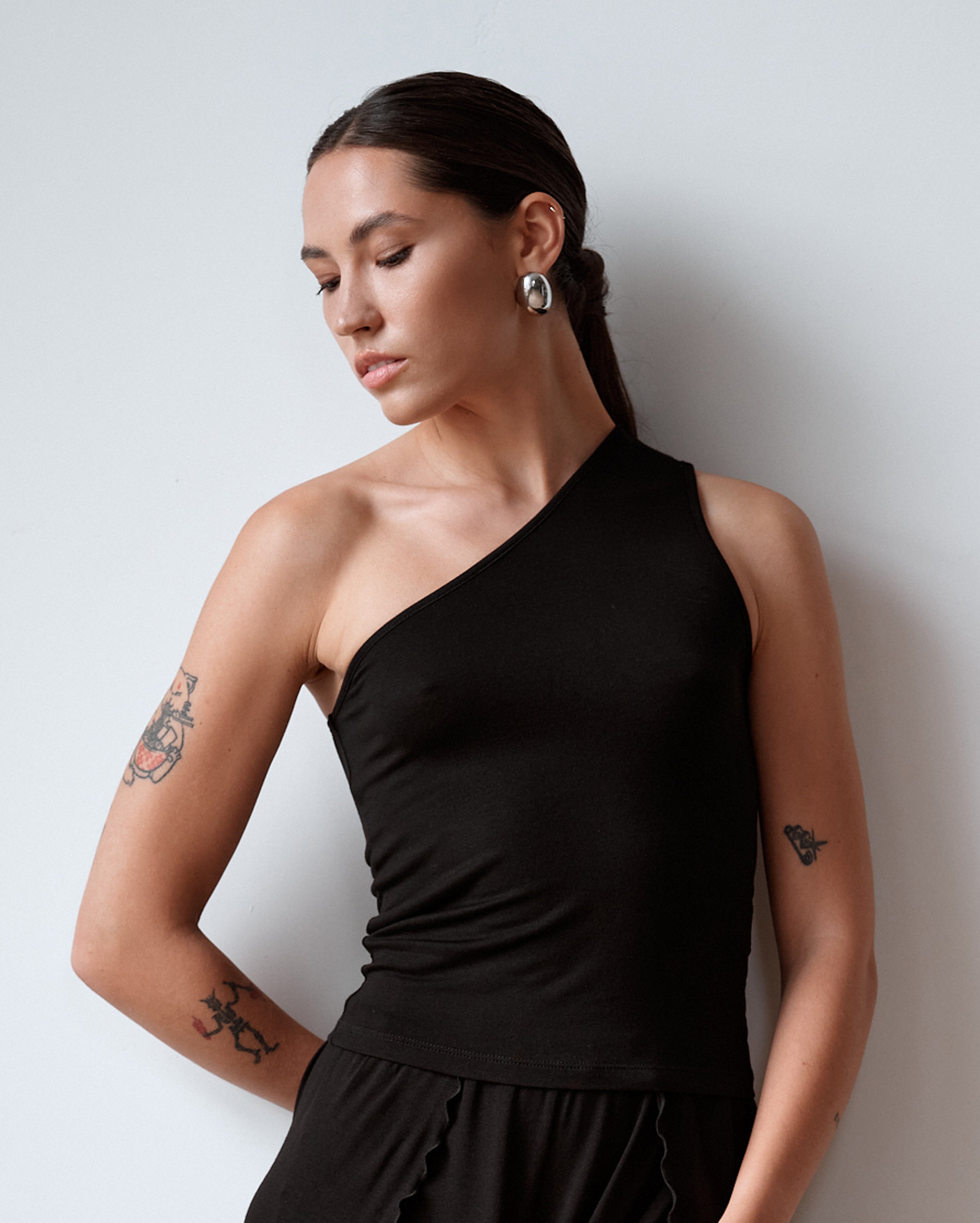 Bamboo one-shoulder Top 03362 black