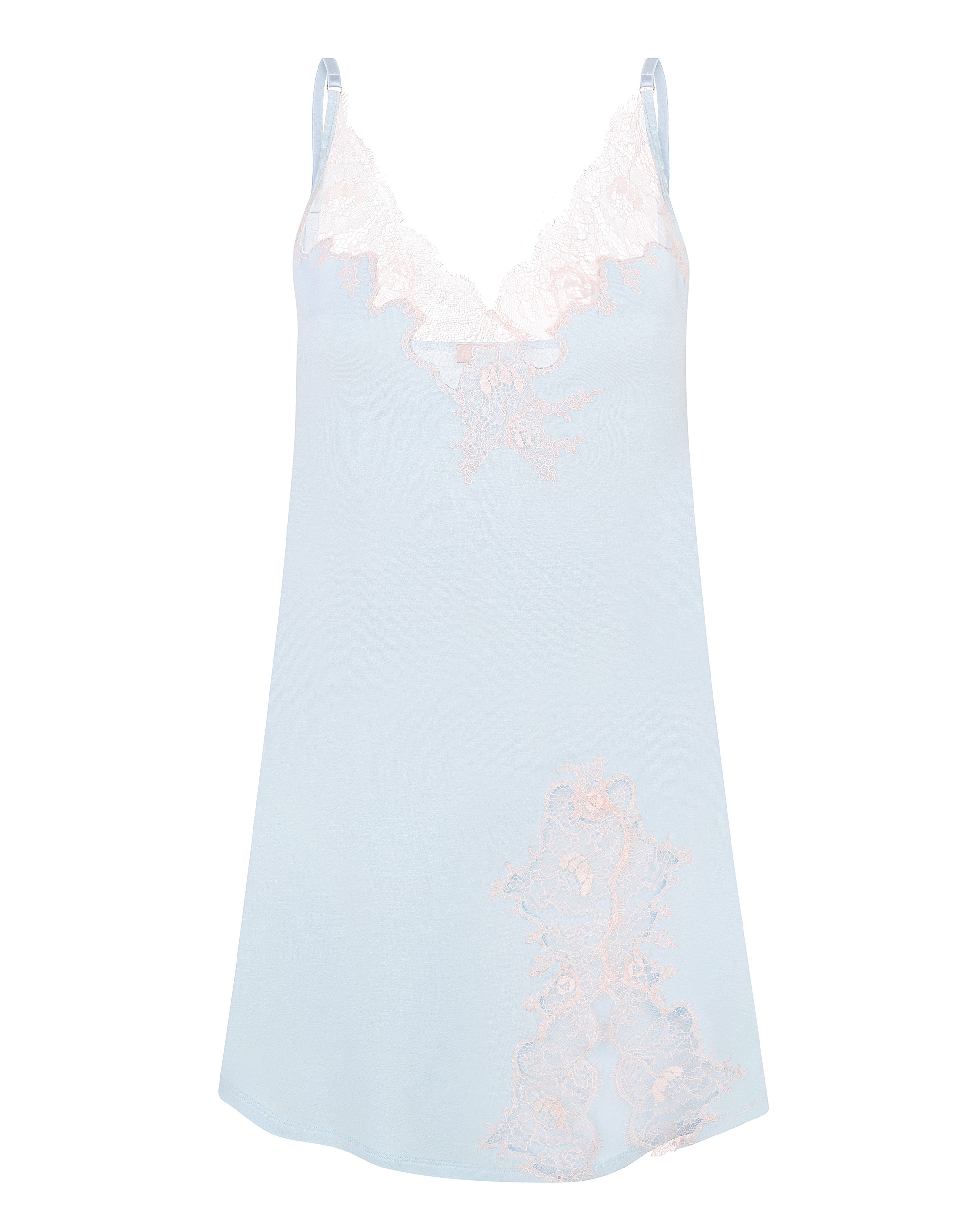 Effetto bamboo chemise spaghetti strap 03162 – women's sleepwear, icy blue
Light blue lace nightgown on a white background