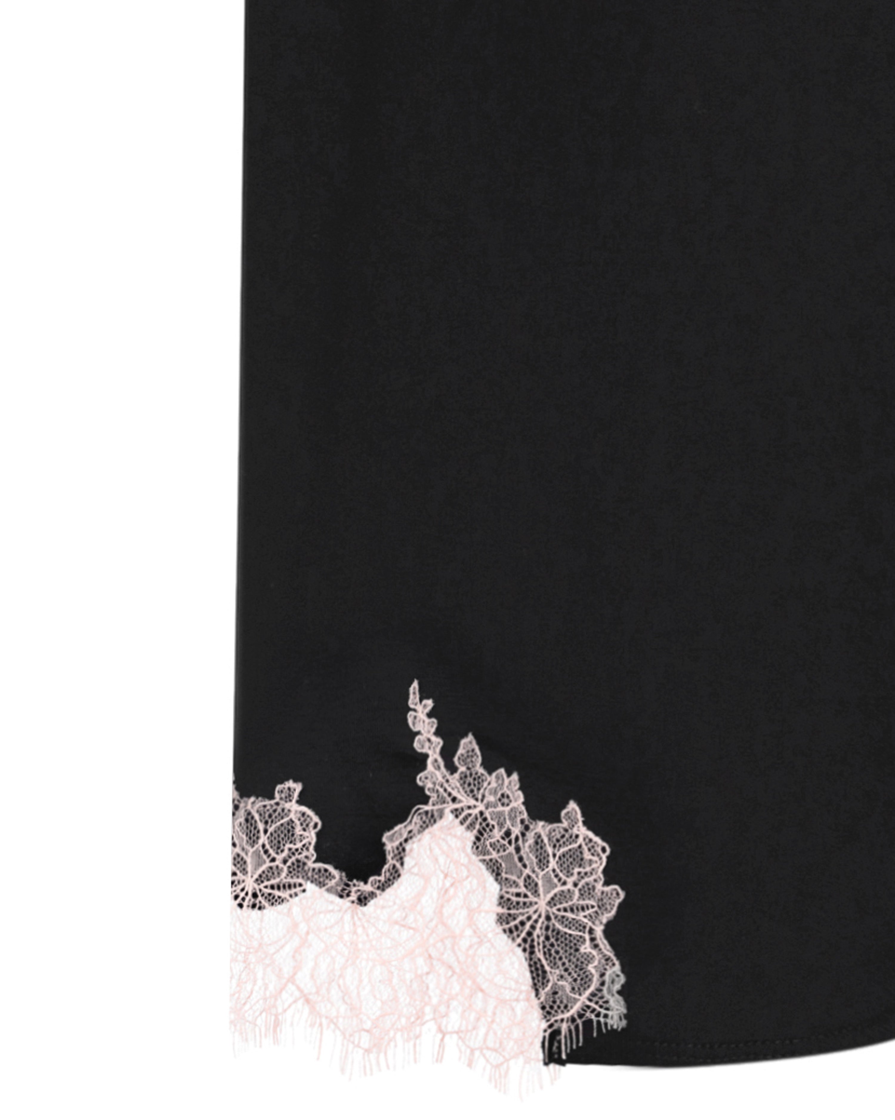 Effetto bamboo camisole pajama set 03163 – women's sleepwear, black
Black fabric with white lace trim on a white background