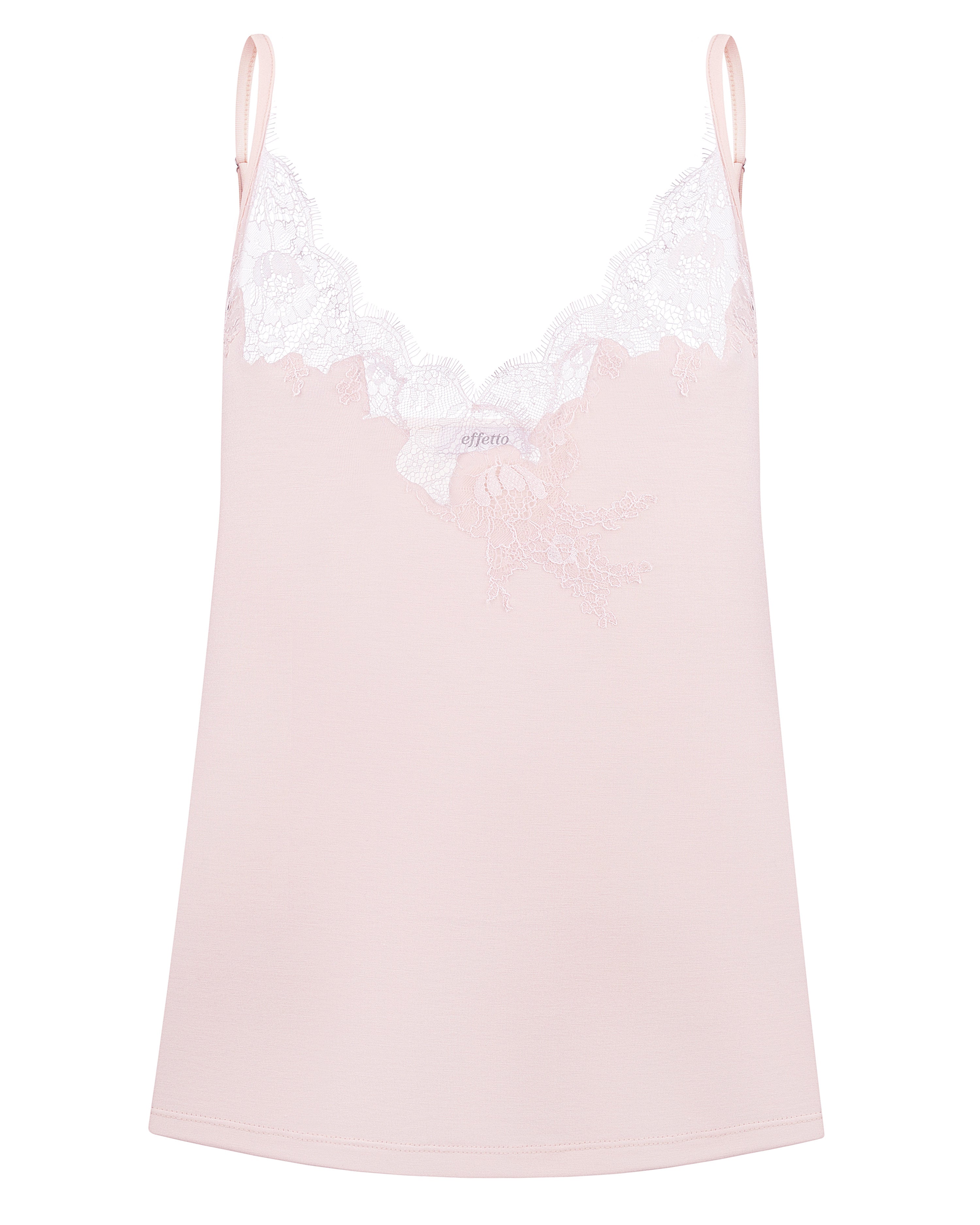 Effetto bamboo camisole pajama set 03163 – women's sleepwear, rosy peach
Pink slip with lace trim on a white background
