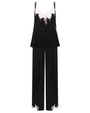Effetto bamboo camisole pajama set 03163 – women's sleepwear, black
Black slip dress with floral lace details on a white background