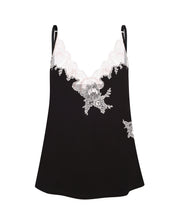 Effetto bamboo camisole pajama set 03163 – women's sleepwear, black
Black slip dress with white lace details on a white background