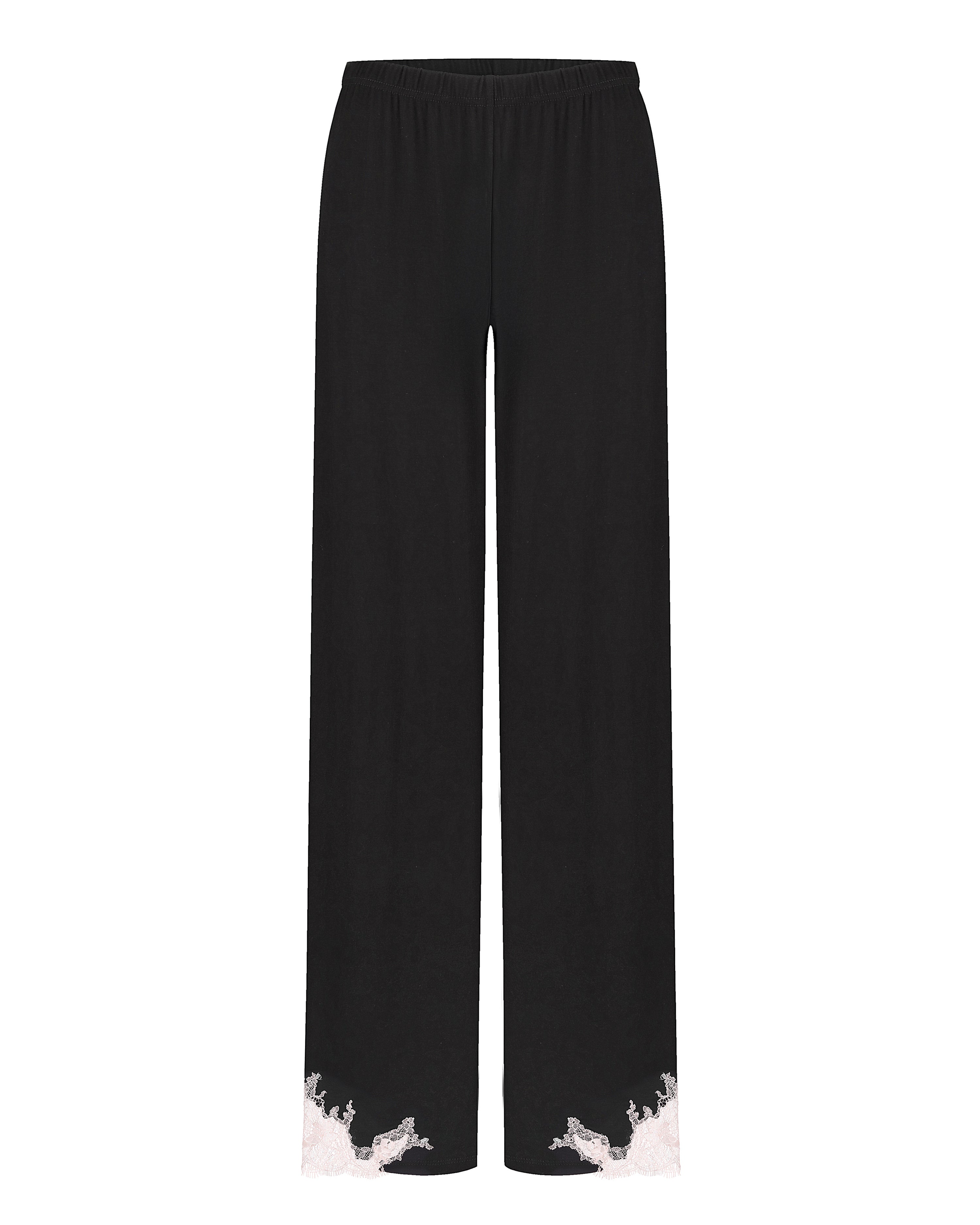Effetto bamboo camisole pajama set 03163 – women's sleepwear, black
Black pants with floral embroidery on a white background