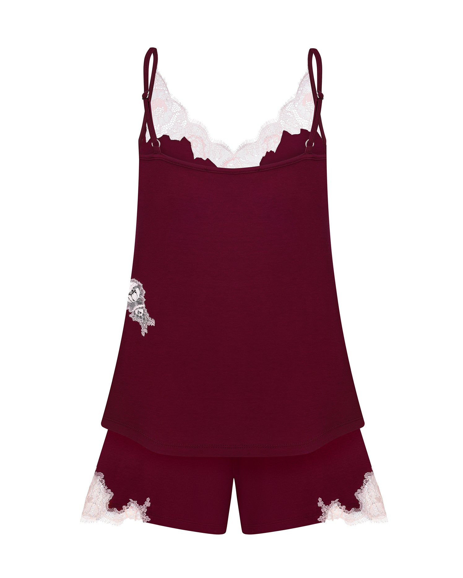 Effetto bamboo cami shorts set 03163 – women's sleepwear, cherry lacquer
Burgundy nightgown with lace trim on a white background