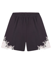Effetto bamboo cami shorts set 03163 – women's sleepwear, smoke grey
Black shorts with white lace trim on a white background