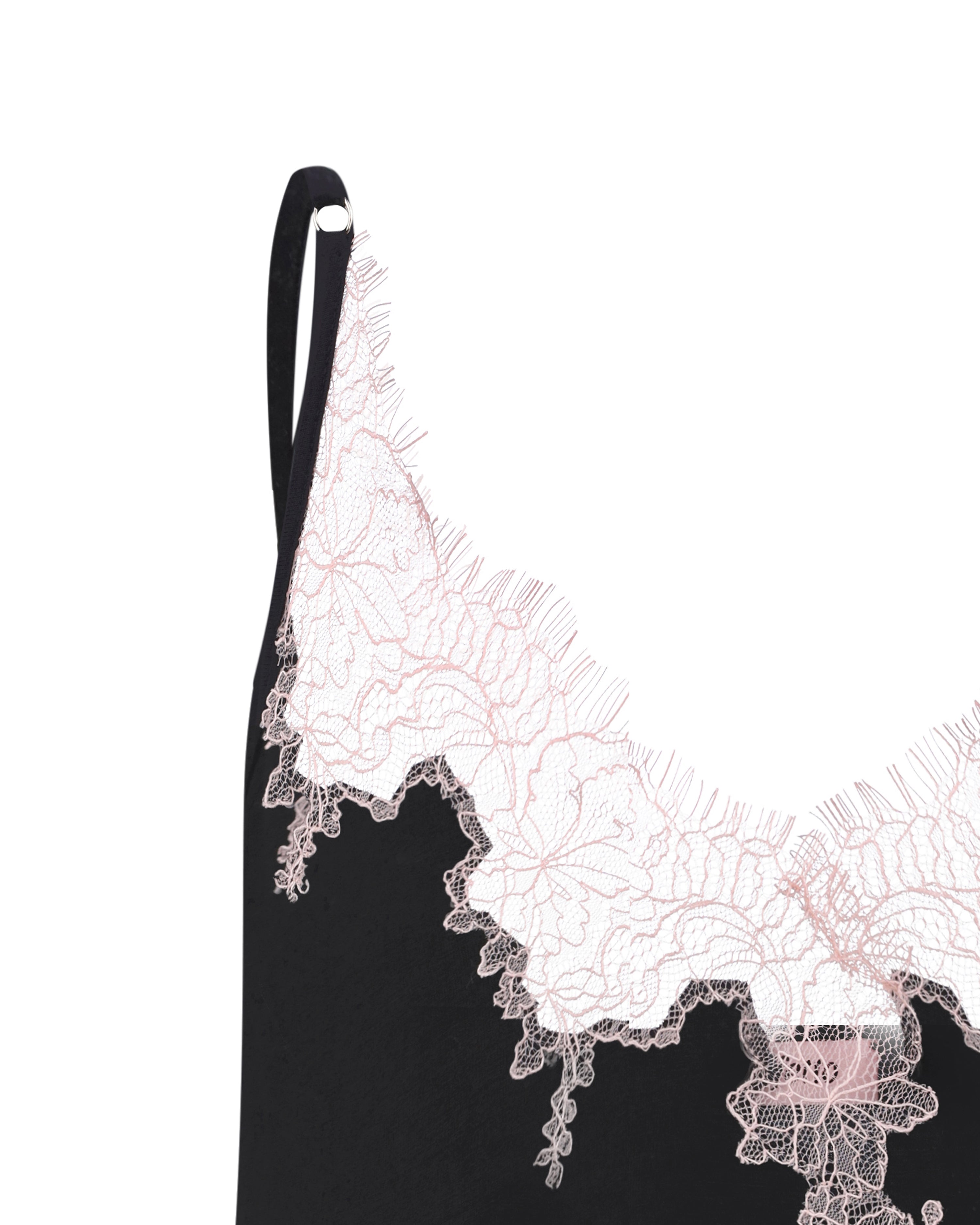 Effetto bamboo cami shorts set 03163 – women's sleepwear, black
Black bag with white lace detailing on a white background