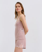 Effetto bamboo cami shorts set 03163 – women's sleepwear, nude rose
Woman wearing a pink lace nightgown on a white background