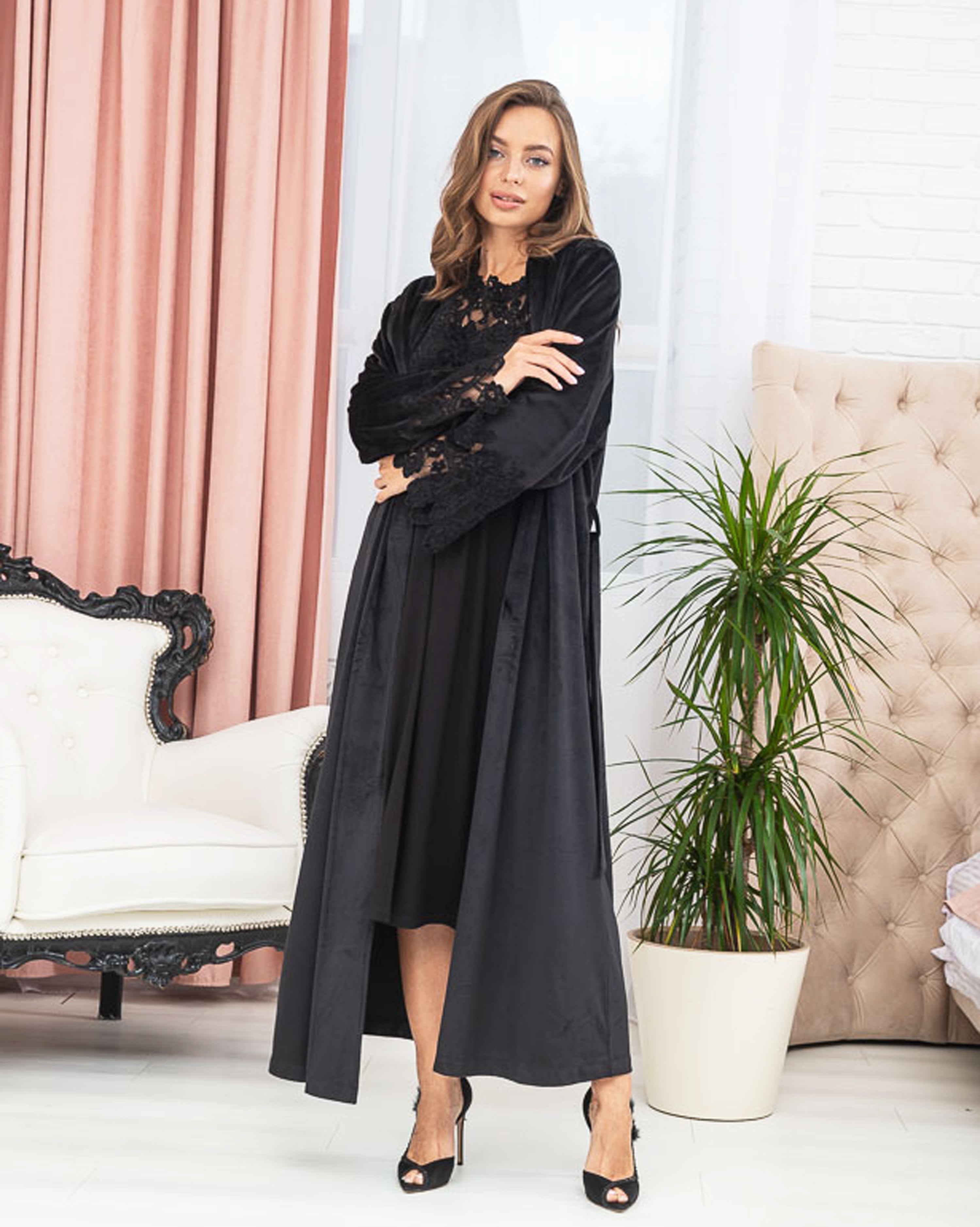 Velour long sleeve Robe 03171 black