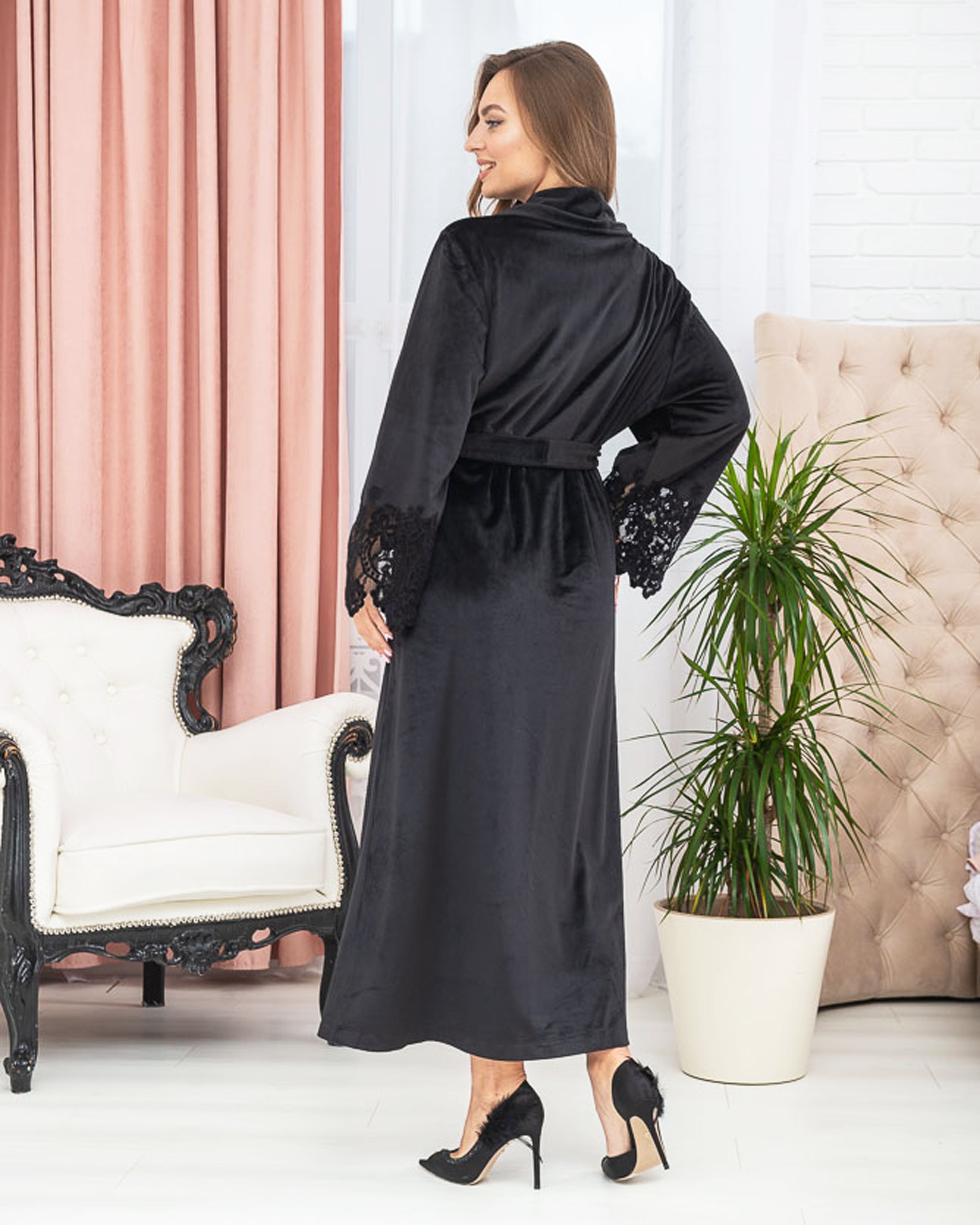 Velour long sleeve Robe 03171 black