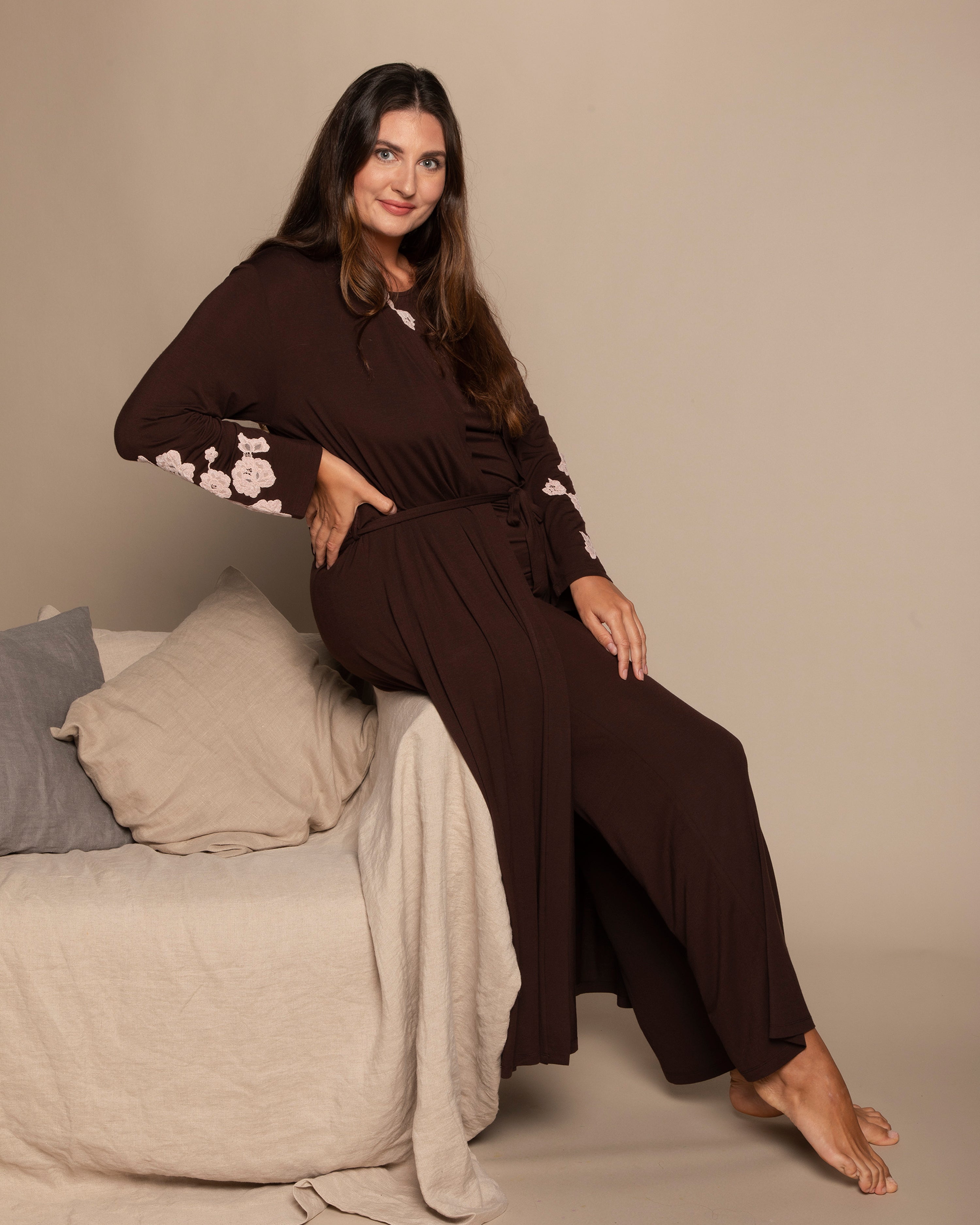 Bamboo long sleeve Robe 03174 chocolate