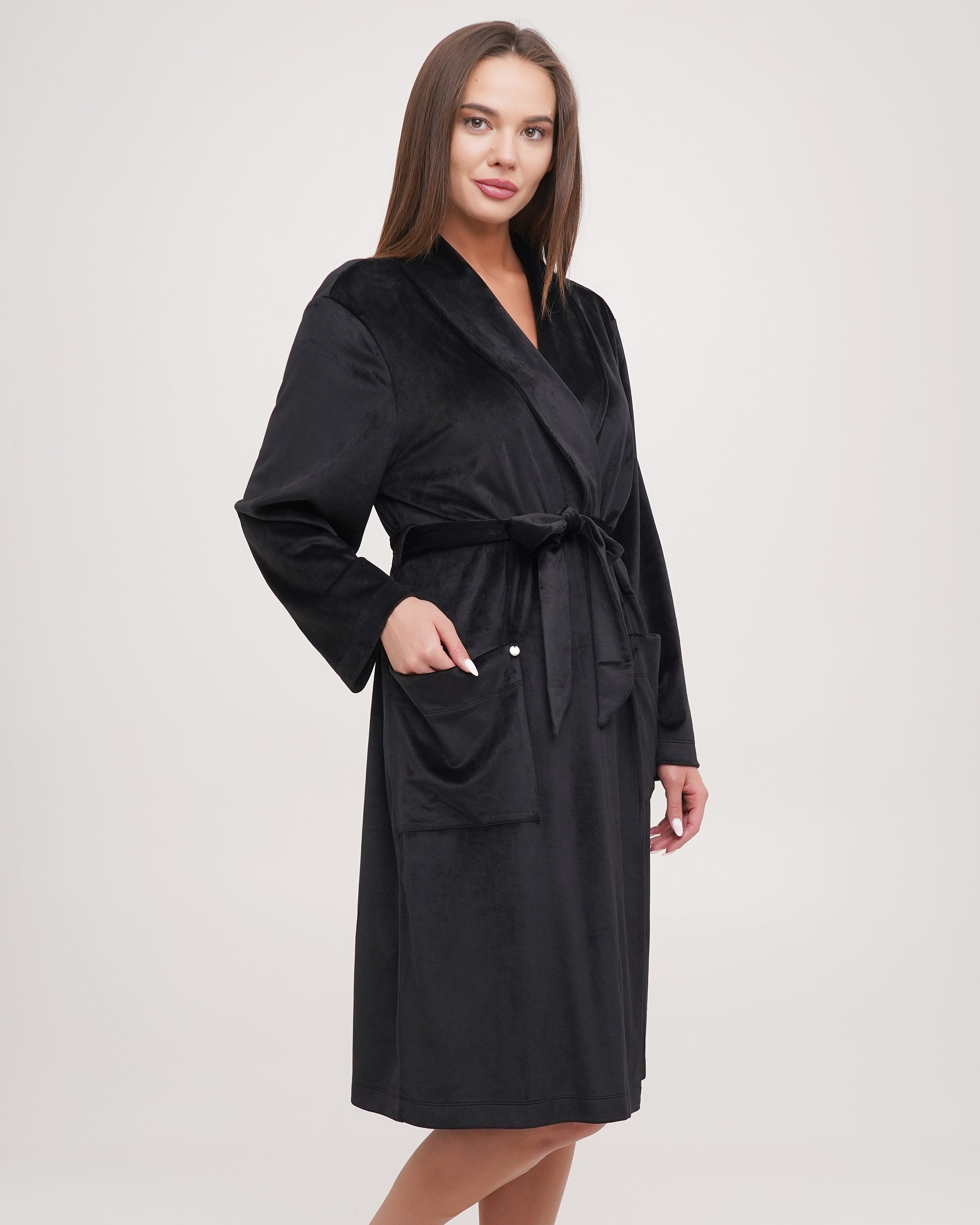 Velour long sleeve Robe 03204 black