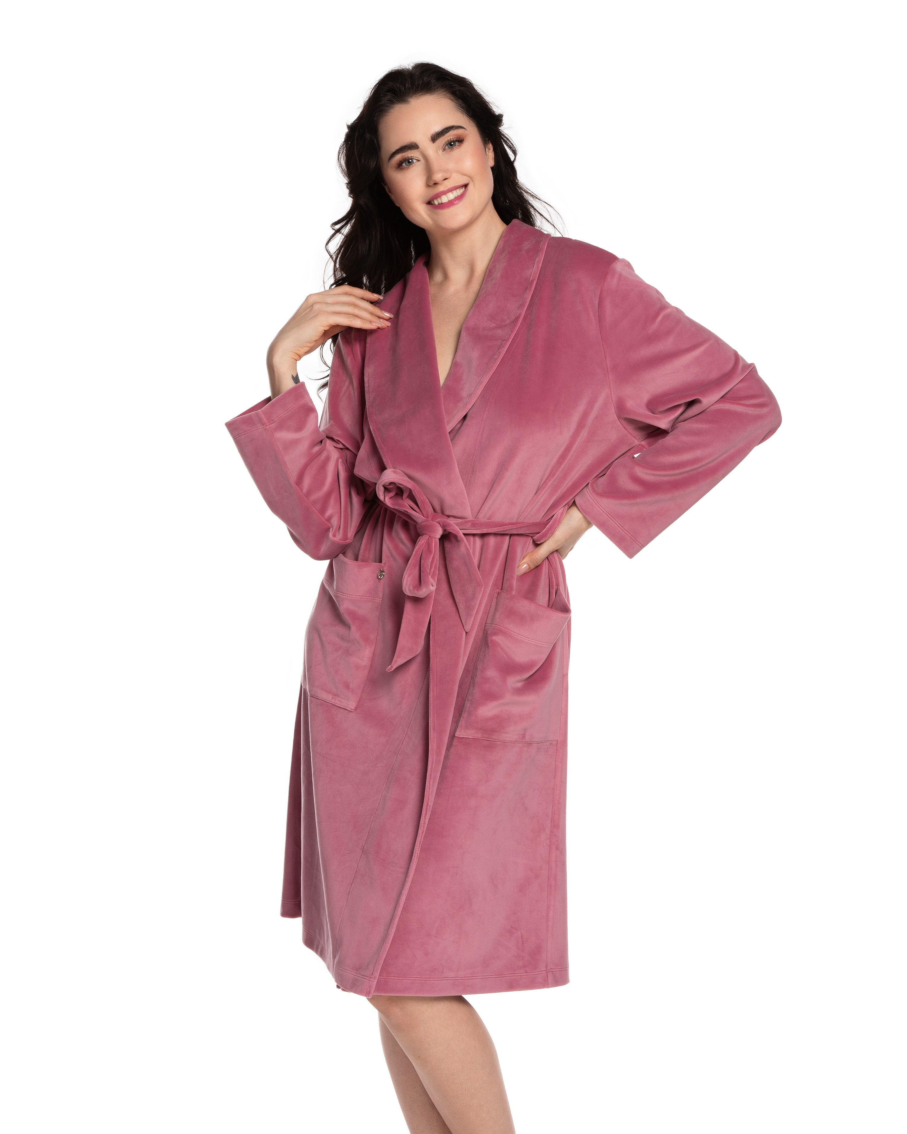 Velour long sleeve Robe 03204 pink