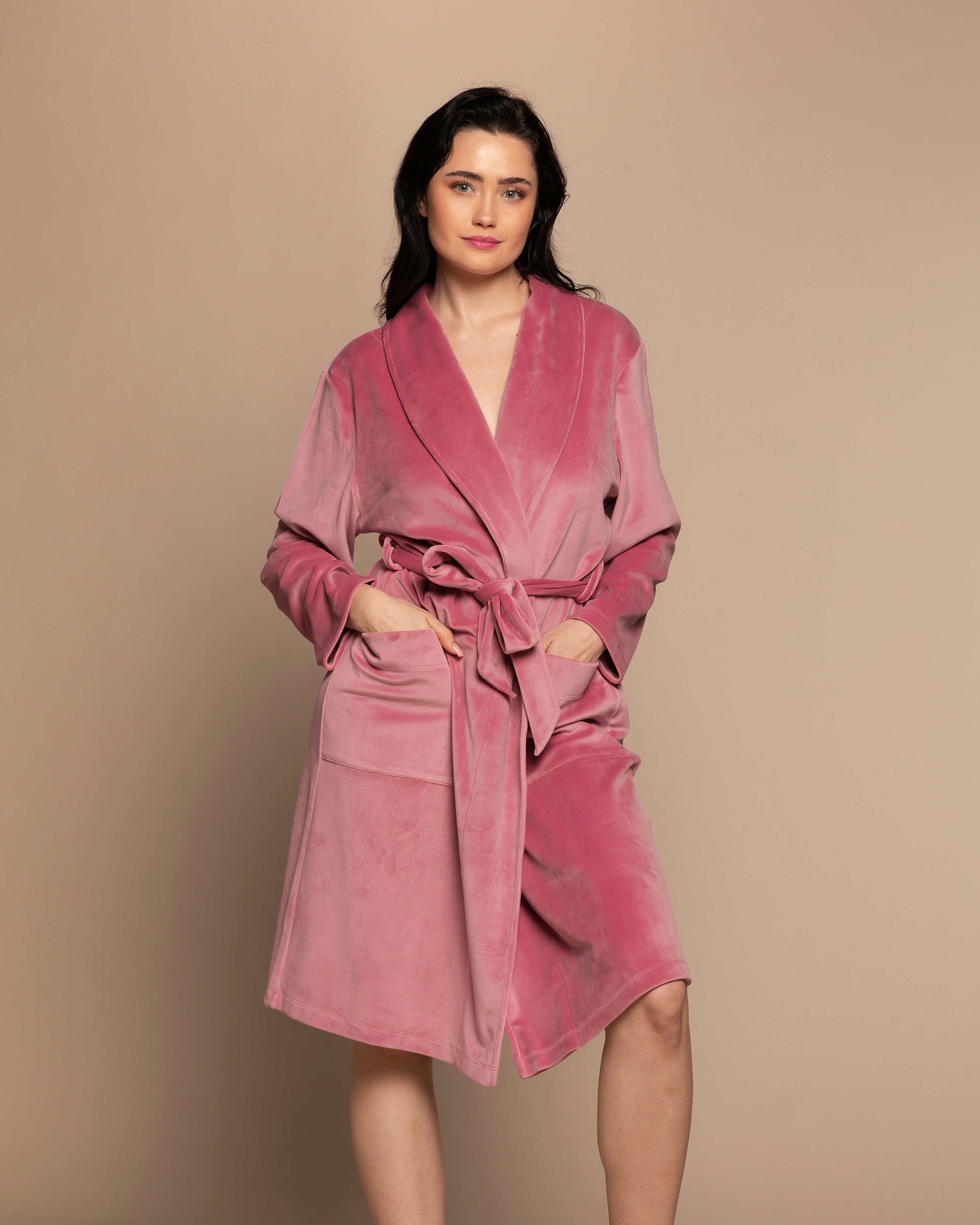 Velour long sleeve Robe 03204 pink