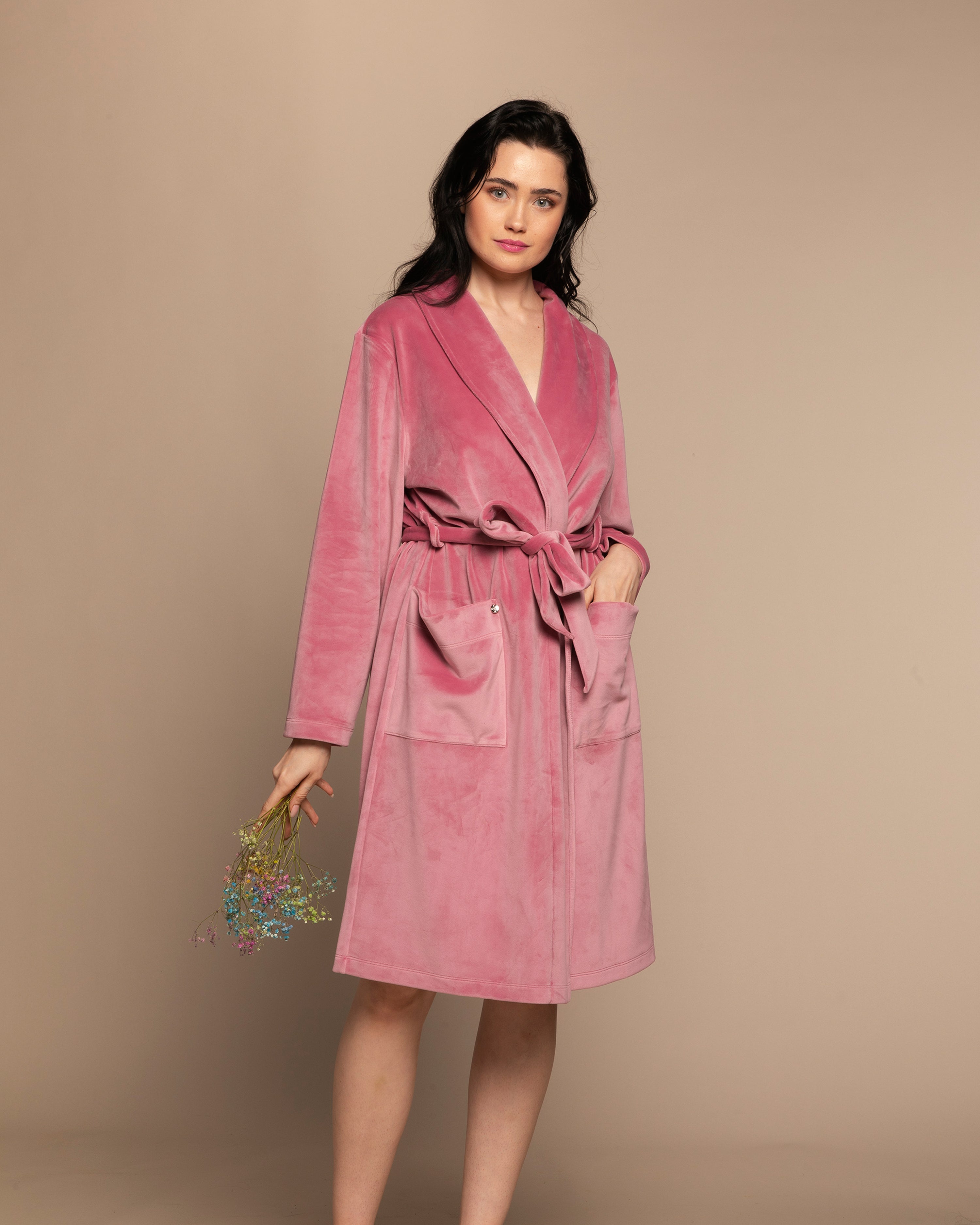 Velour long sleeve Robe 03204 pink