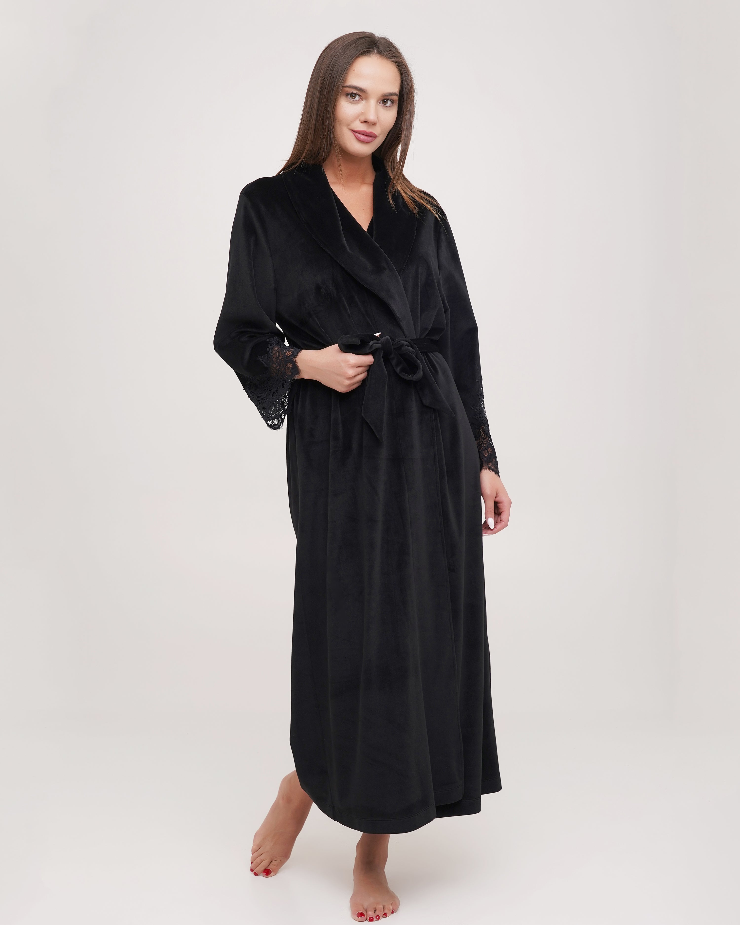 Velour long sleeve Robe 03205 black