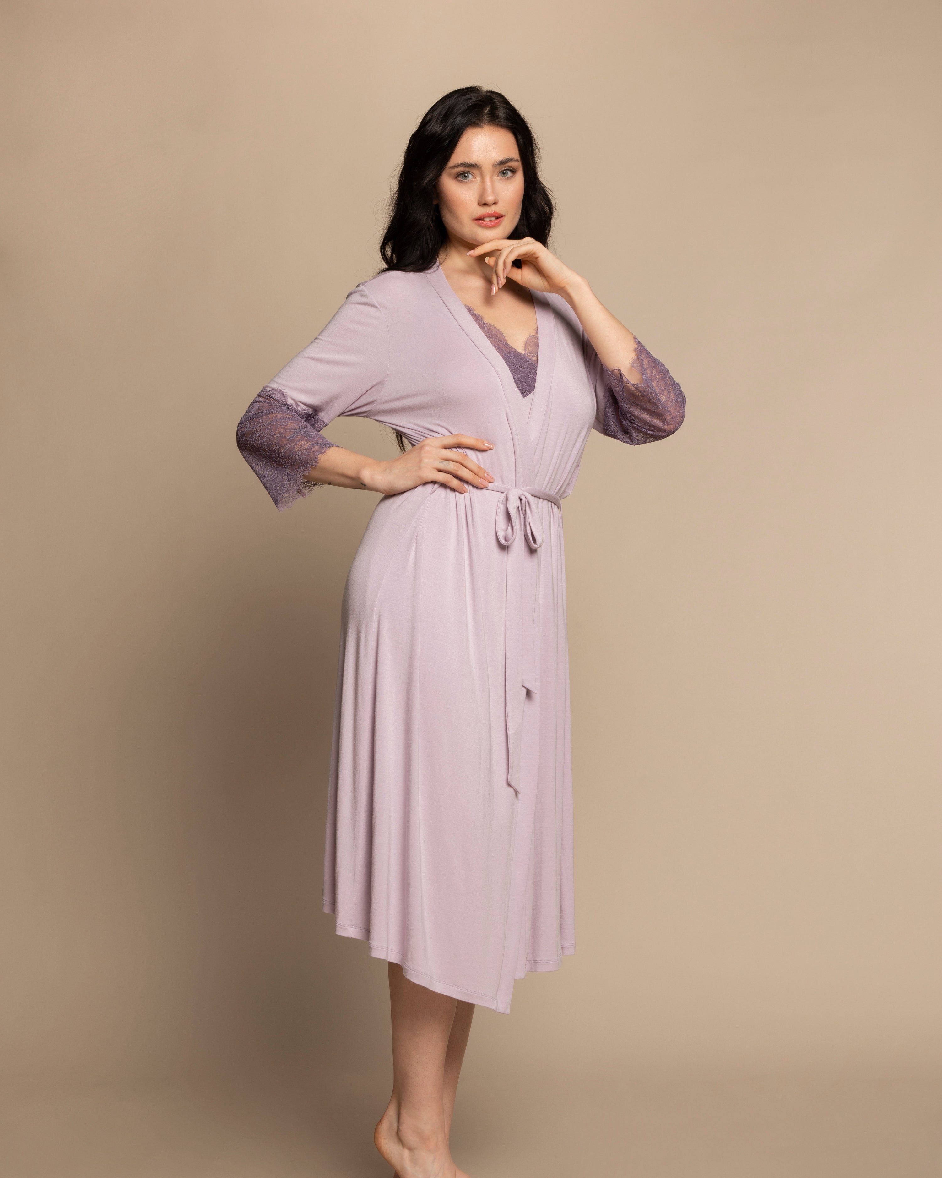 Bamboo 3/4 sleeve Robe 03215 lilac